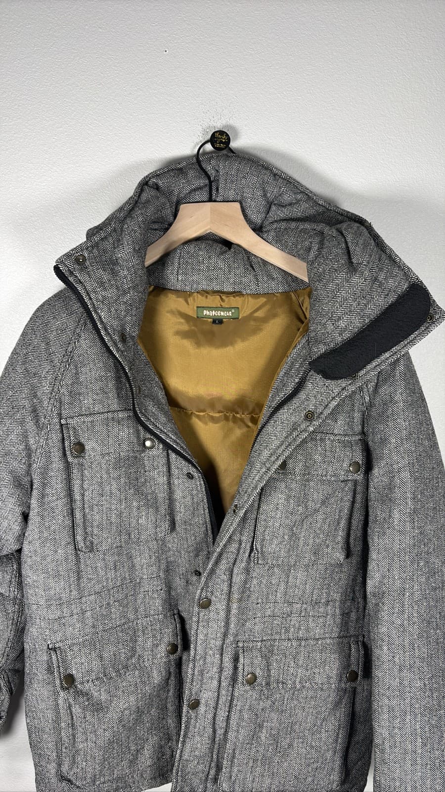 Phatcewear Phat Farm Mens Herringbone Puffer Jacket Grey Hooded Coat L