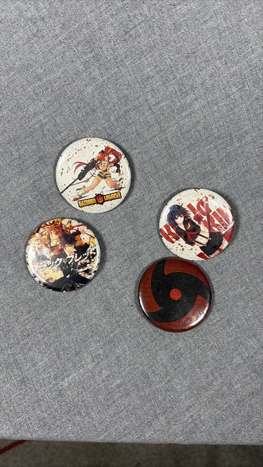 Anime Pinback Button Set of 4 Gurren Lagann Black Bullet Kill la Kill
