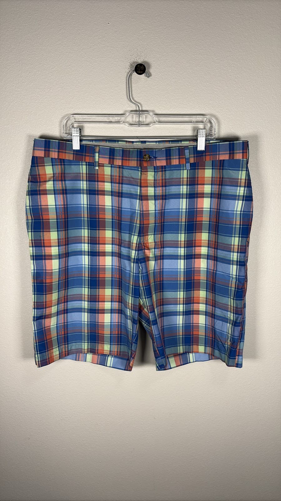 Jack Nicklaus Mens Blue Orange Plaid Golf Shorts Flat Front Sz 38