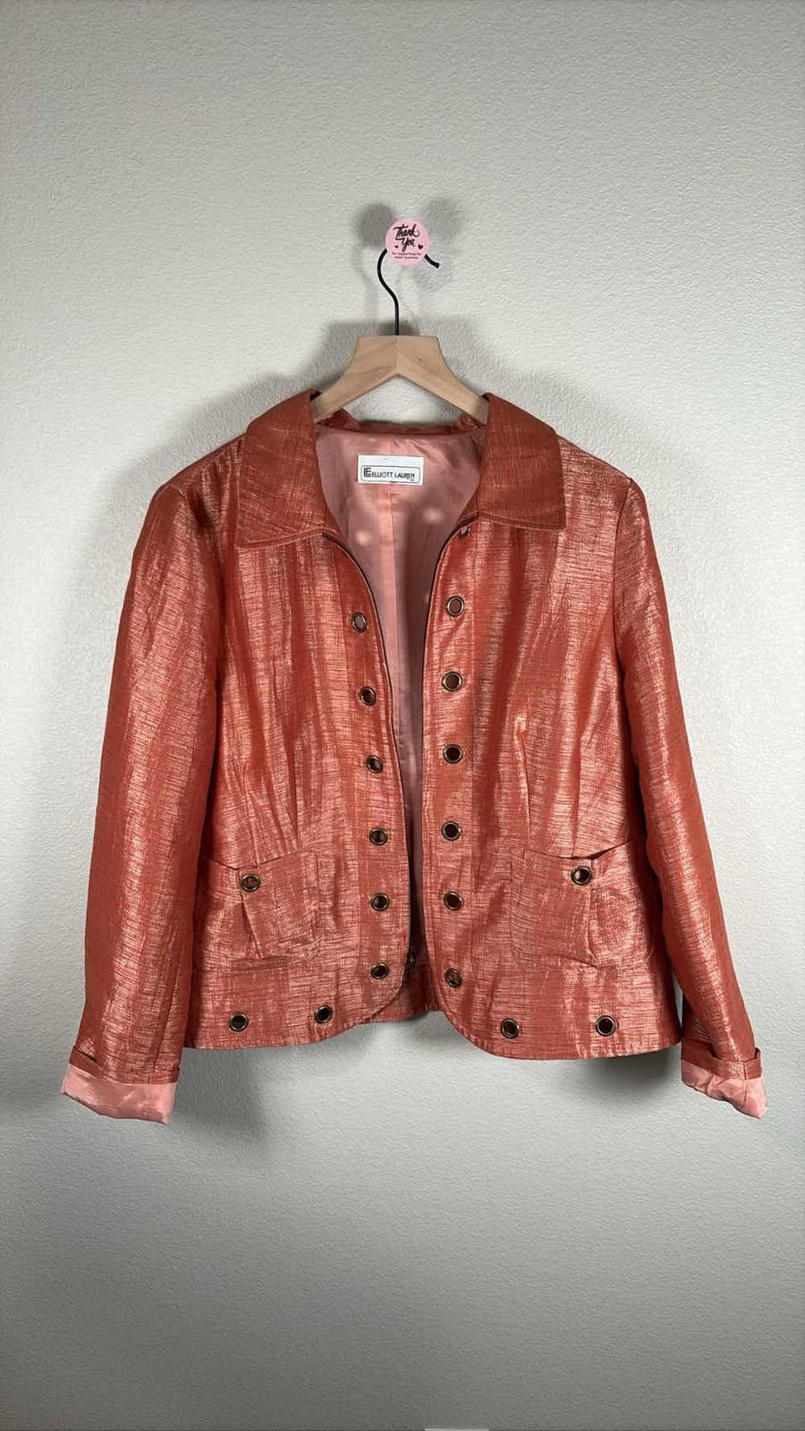 Elliott Lauren Womens Orange Metallic Blazer Jacket Lightweight Size L