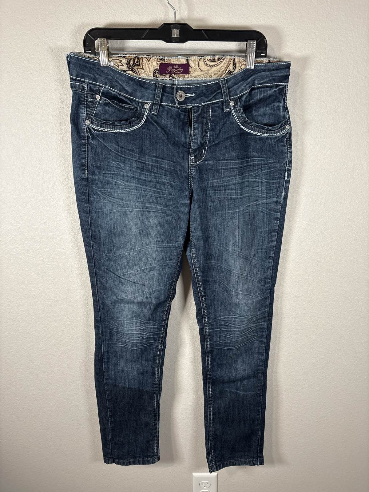 Royalty For Me Womens Blue Skinny Jeans Mid Rise Stretch Dark Wash Size 10