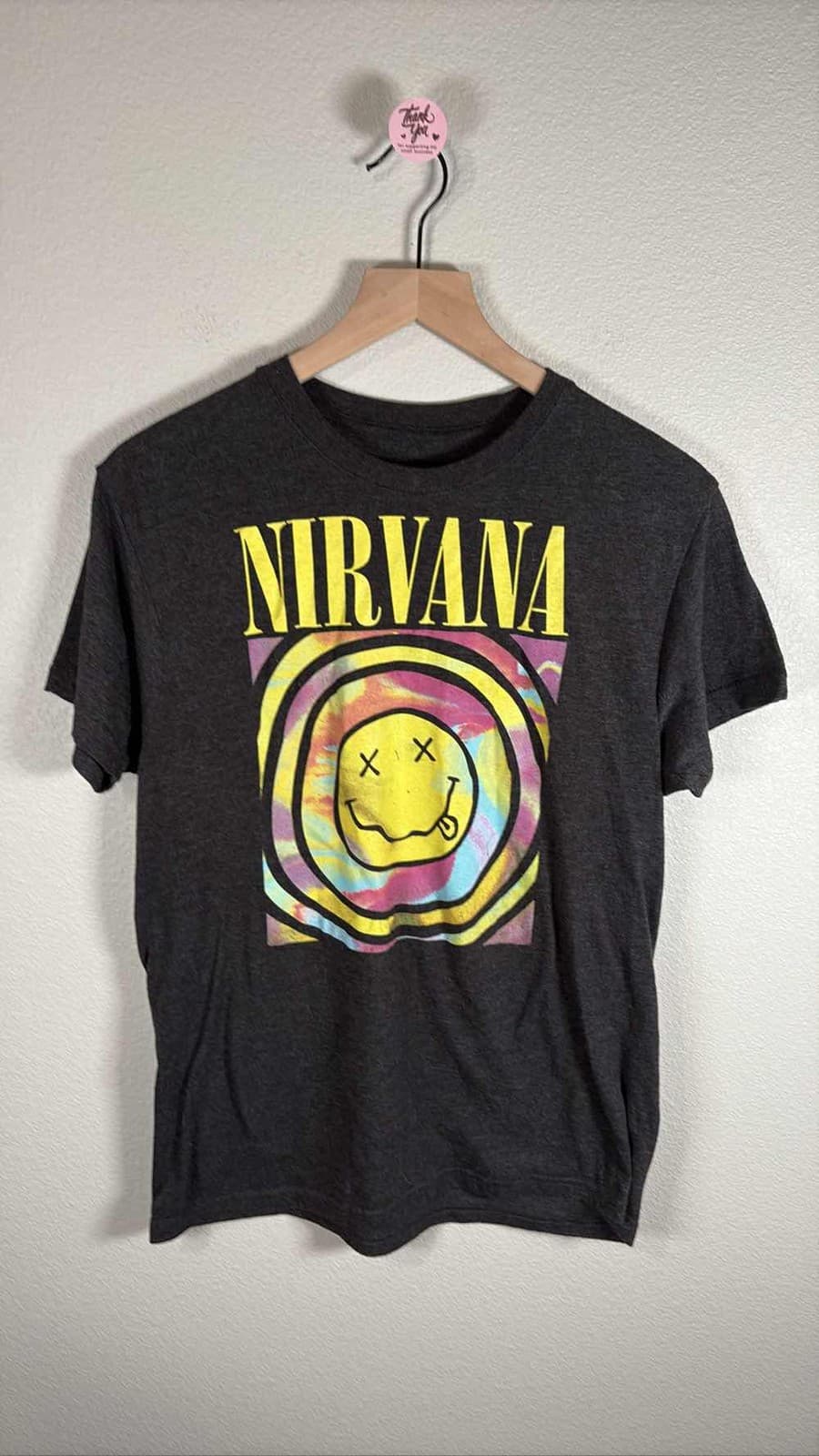 Nirvana Smiley Face Band T-Shirt Men's Black Grunge Rock Music Tee L