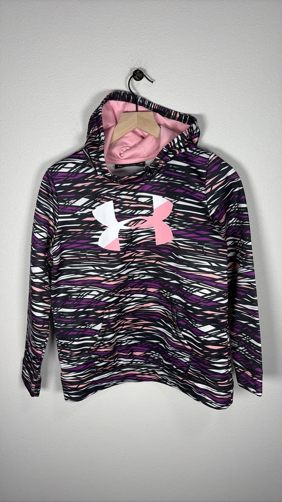 Under Armour Girls Pullover Hoodie Sweatshirt Pink Purple Logo Youth XL