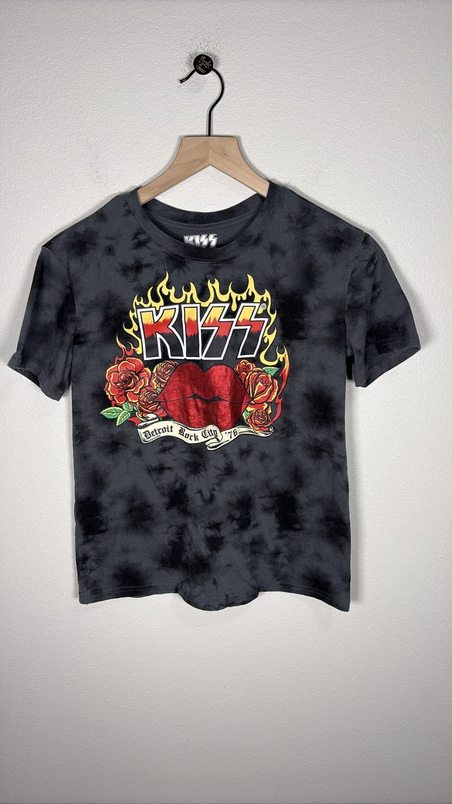 KISS Detroit Rock City T-Shirt Grey Tie Dye Graphic Band Tee S