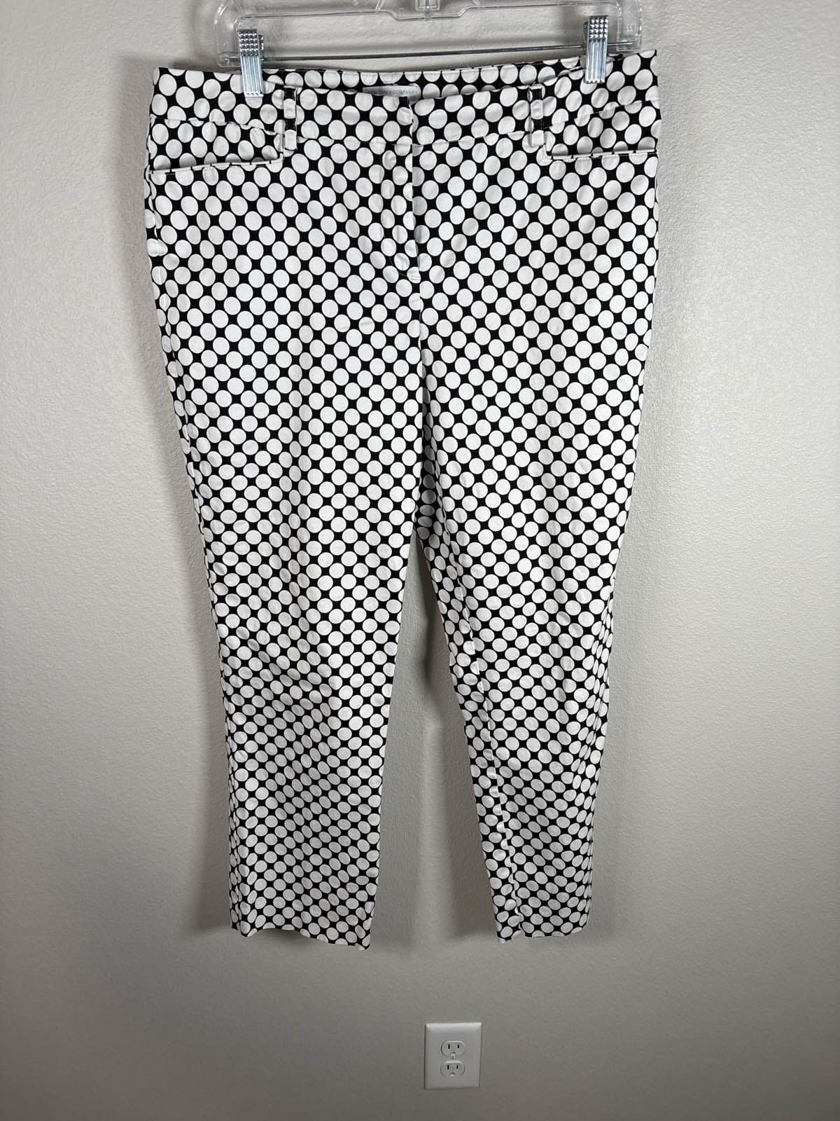 New York & Company Black White Polka Dot Slim Leg Stretch Pants Women's 10
