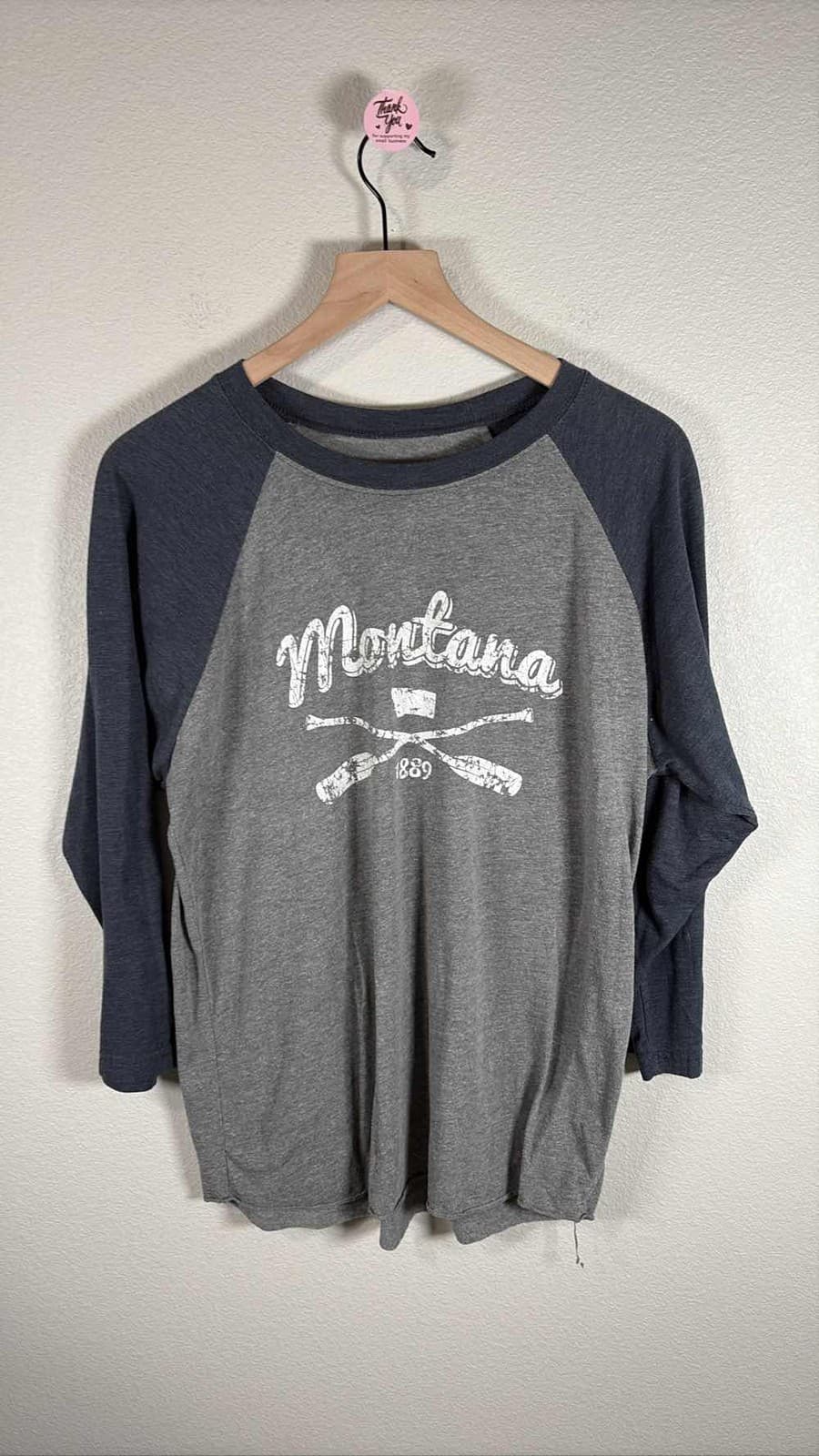 Montana 1889 Raglan 3/4 Sleeve T-Shirt L Gray Blue Row Boat Oars