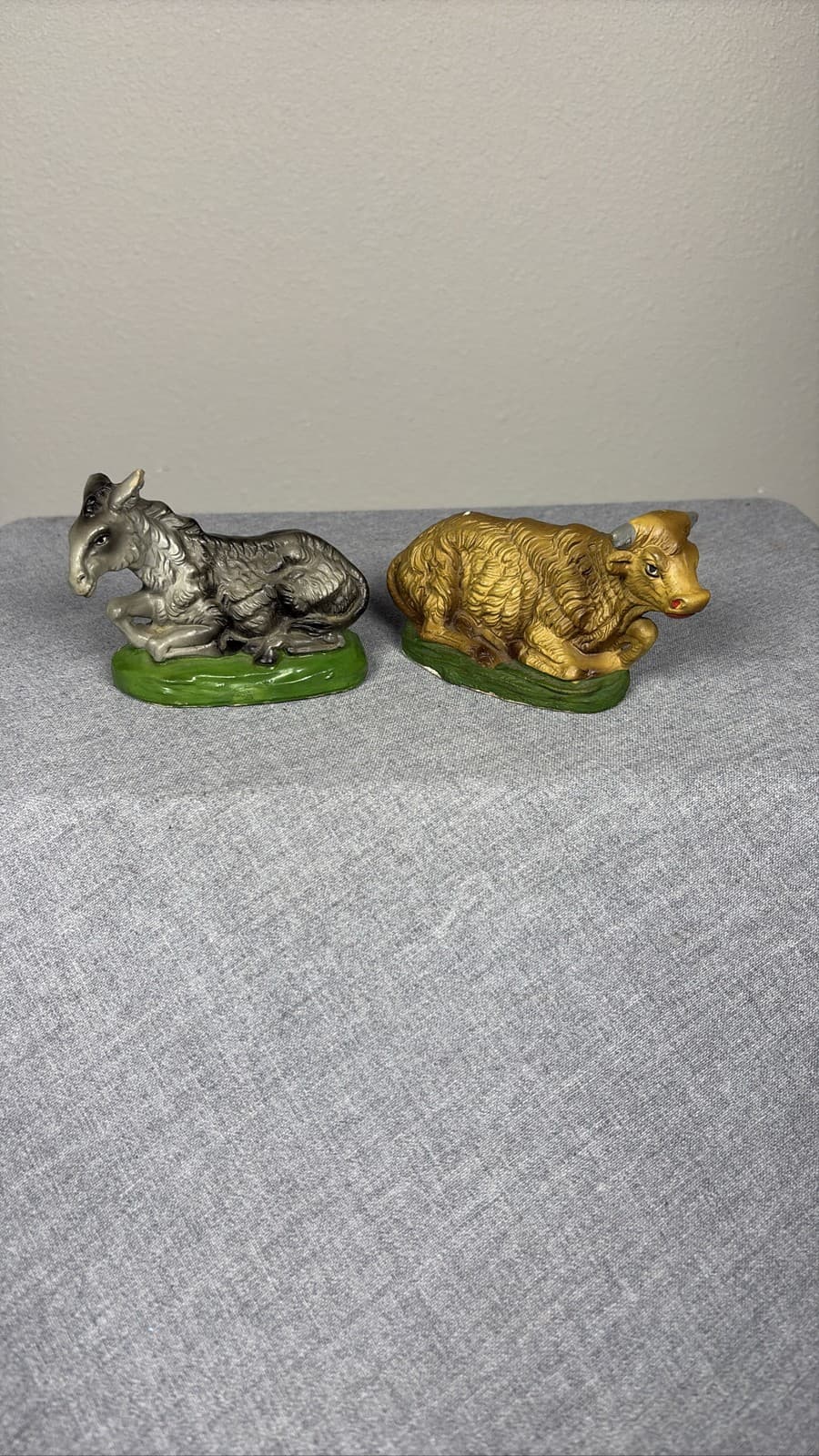 Italian Nativity Figures Donkey and Ox Set Hand Painted Resin Italy