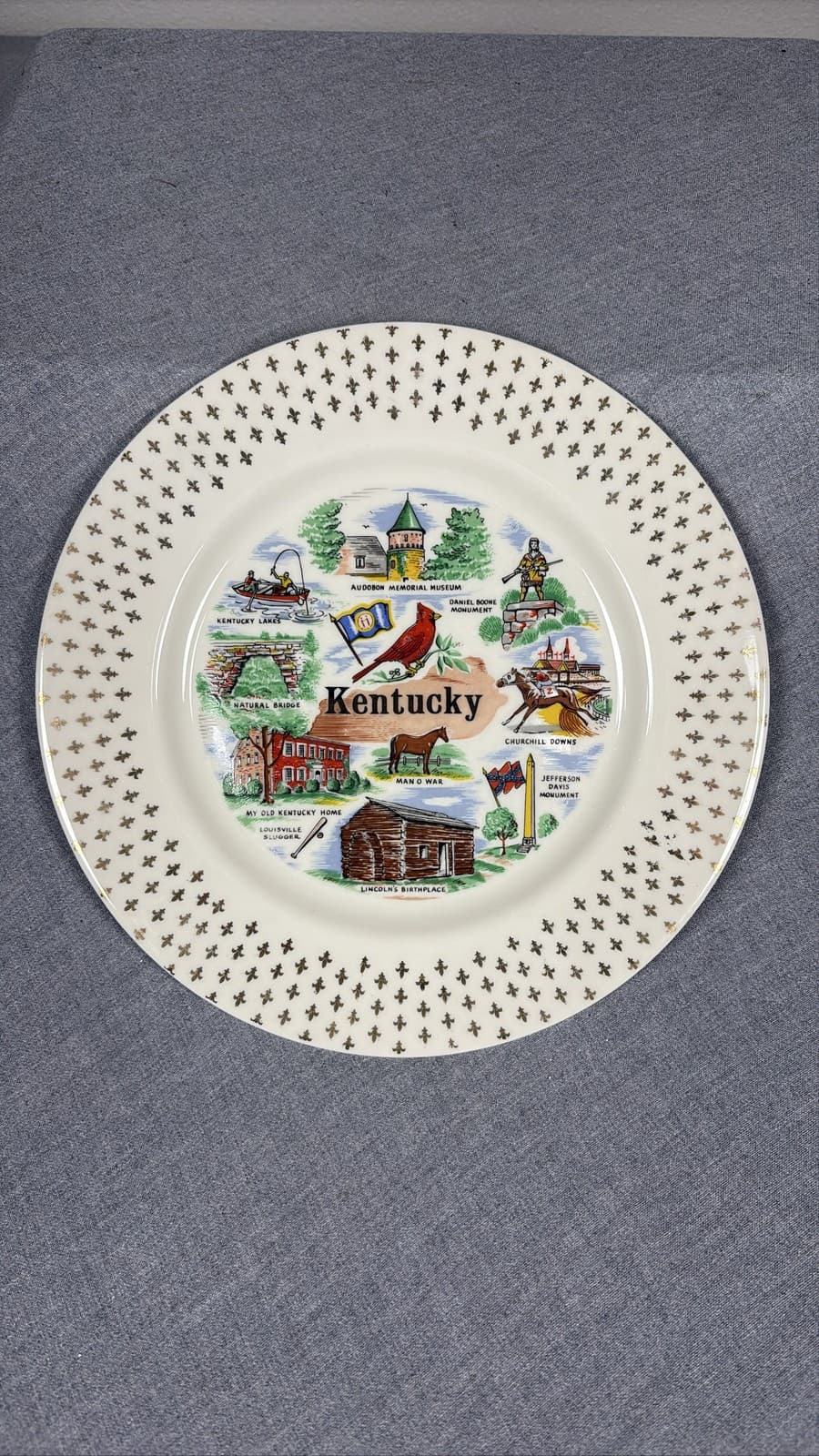 Kentucky State Souvenir Collector Plate Landmarks Gold Trim Decor
