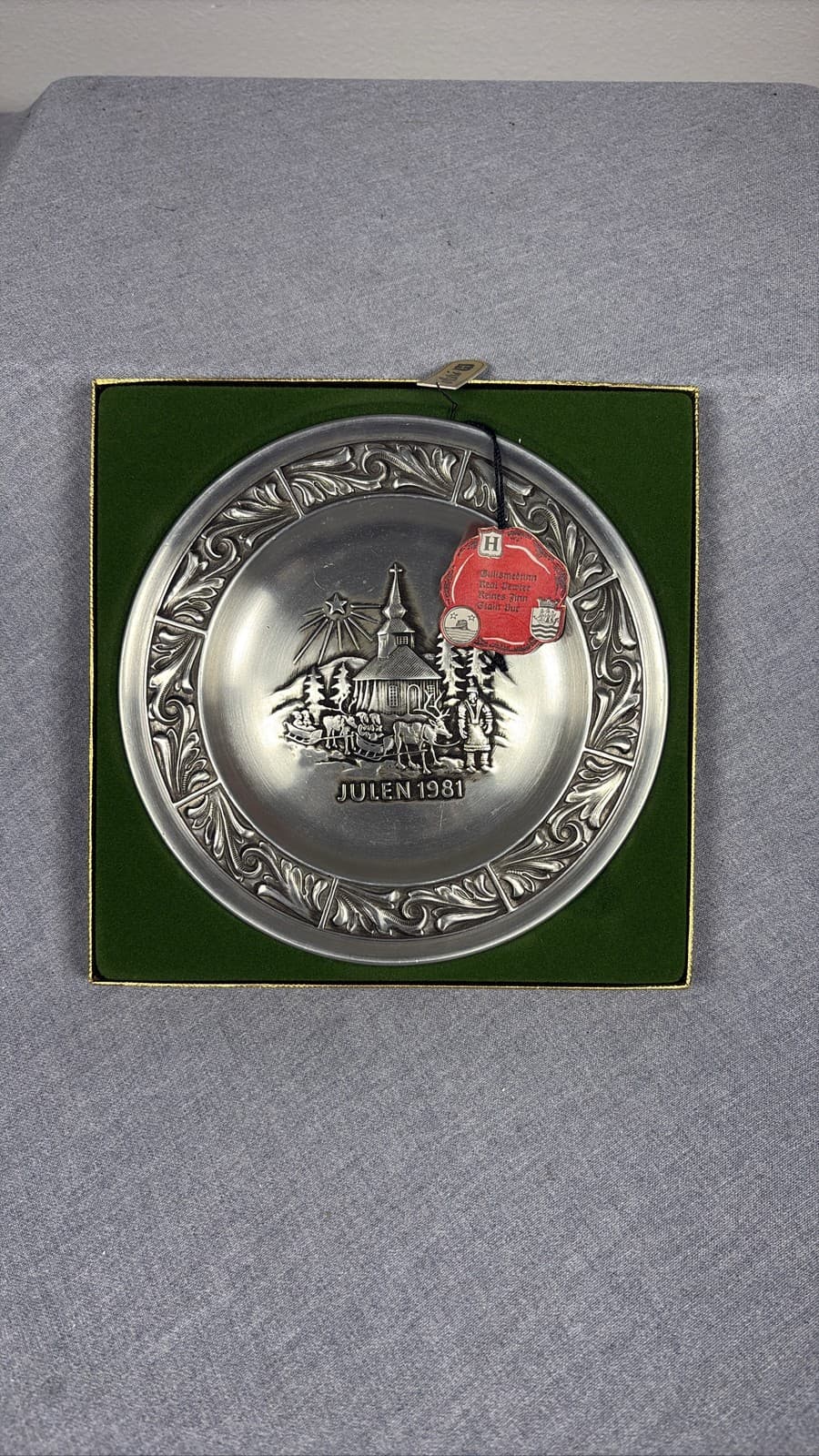 Vintage Astri Holthe Norwegian Pewter Christmas Plate Julen 1981 Norway