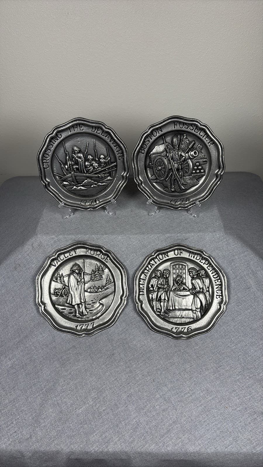 Vintage Set of 4 Sexton Pewter Plates Great Moments in American History 7 inch