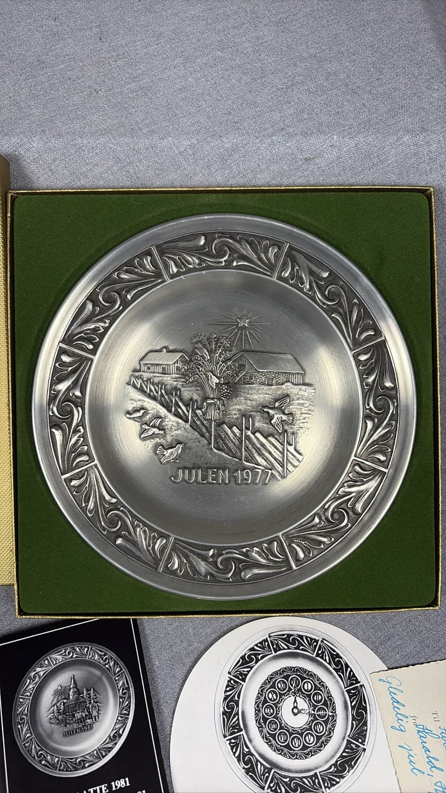 Vintage Astri Holthe Norway Pewter Christmas Plate Julen 1977 Signed Numbered