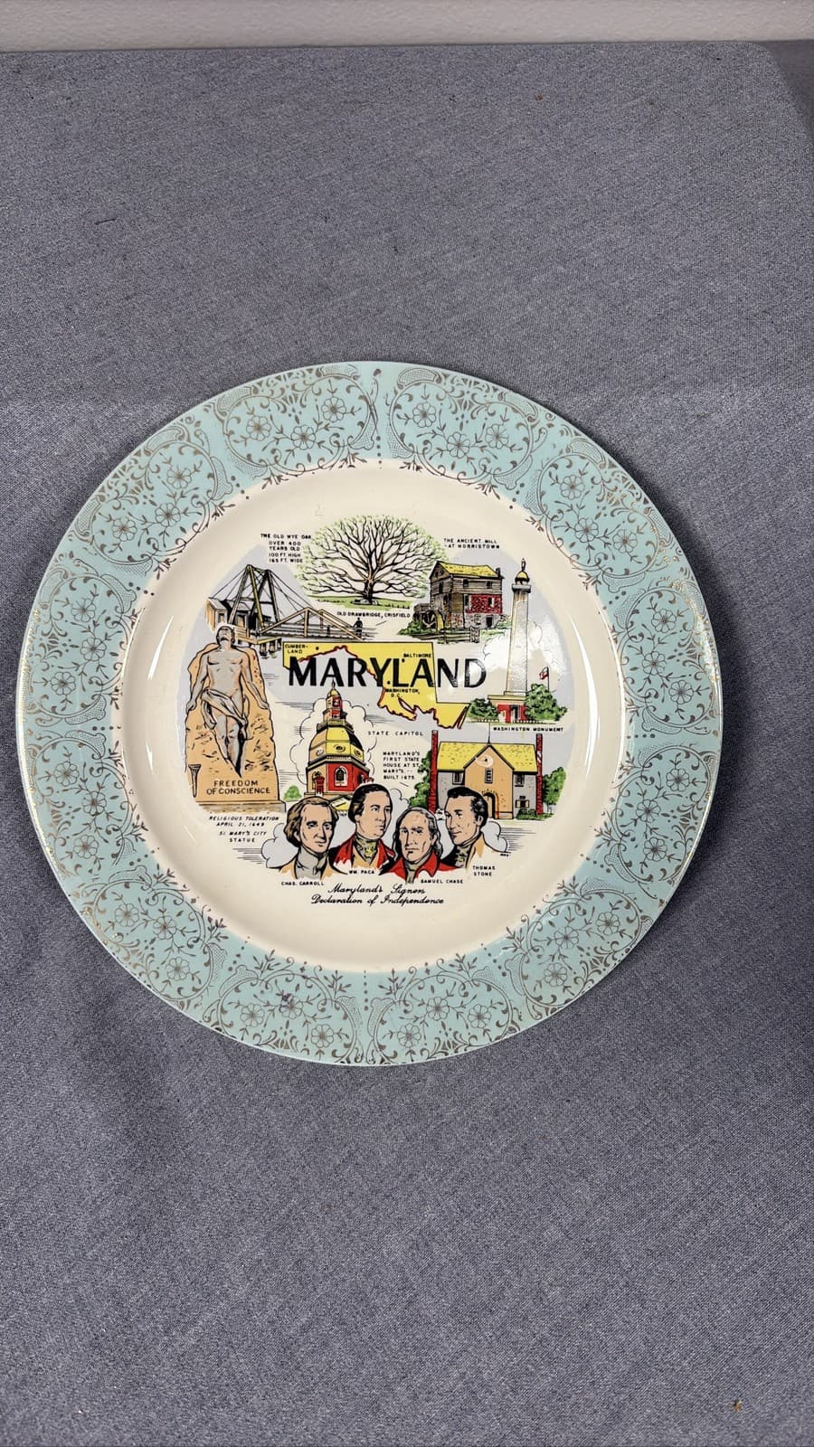 Vintage Maryland State Souvenir Collector Plate Landmarks Signers Declaration