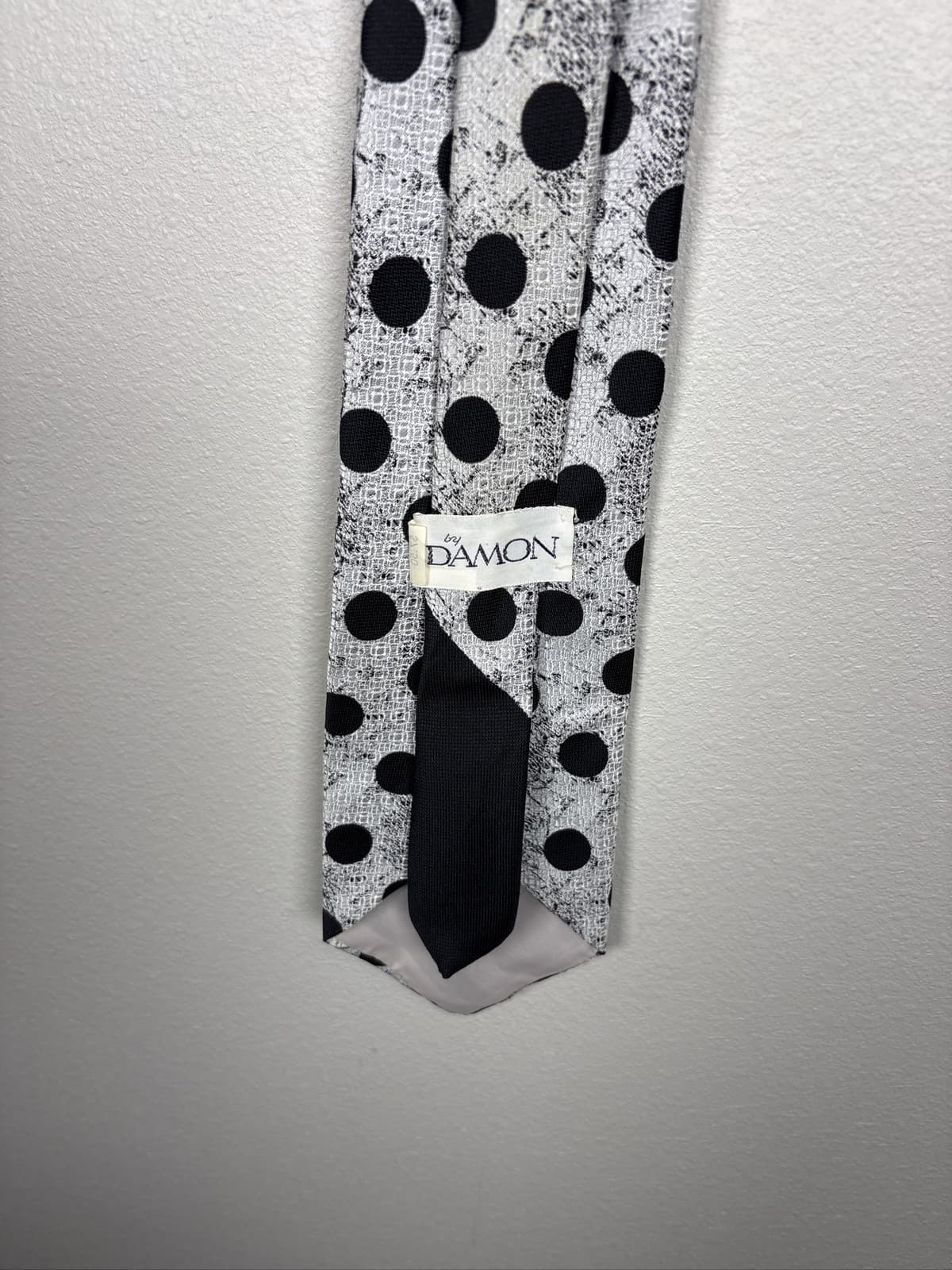 Vintage Damon Men's Necktie Black White Polka Dot Textured Pattern Neck Tie