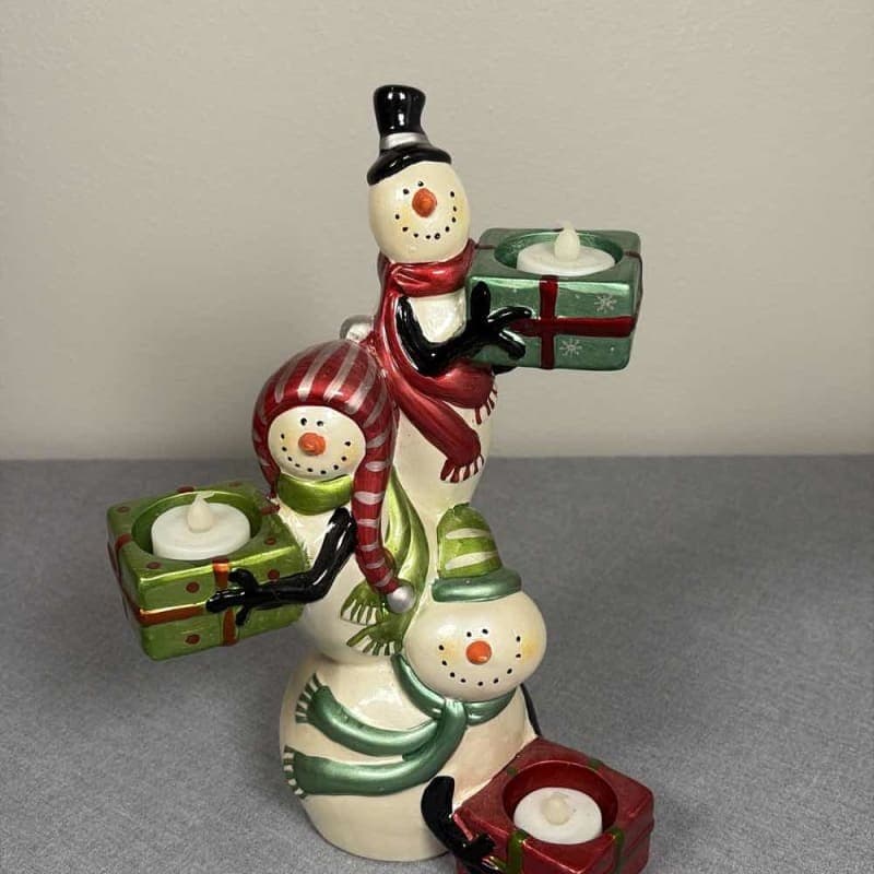 Yankee Candle Snowman Pile Up Tower 3 Tea Light Holder Christmas Winter Decor