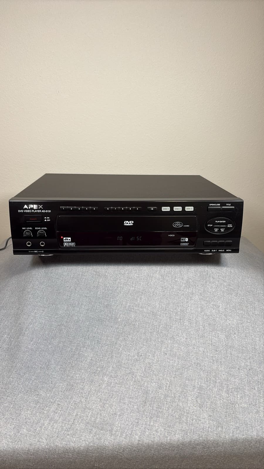 APEX AD-5131 3-Disc DVD CD Changer Player Karaoke Mic Inputs