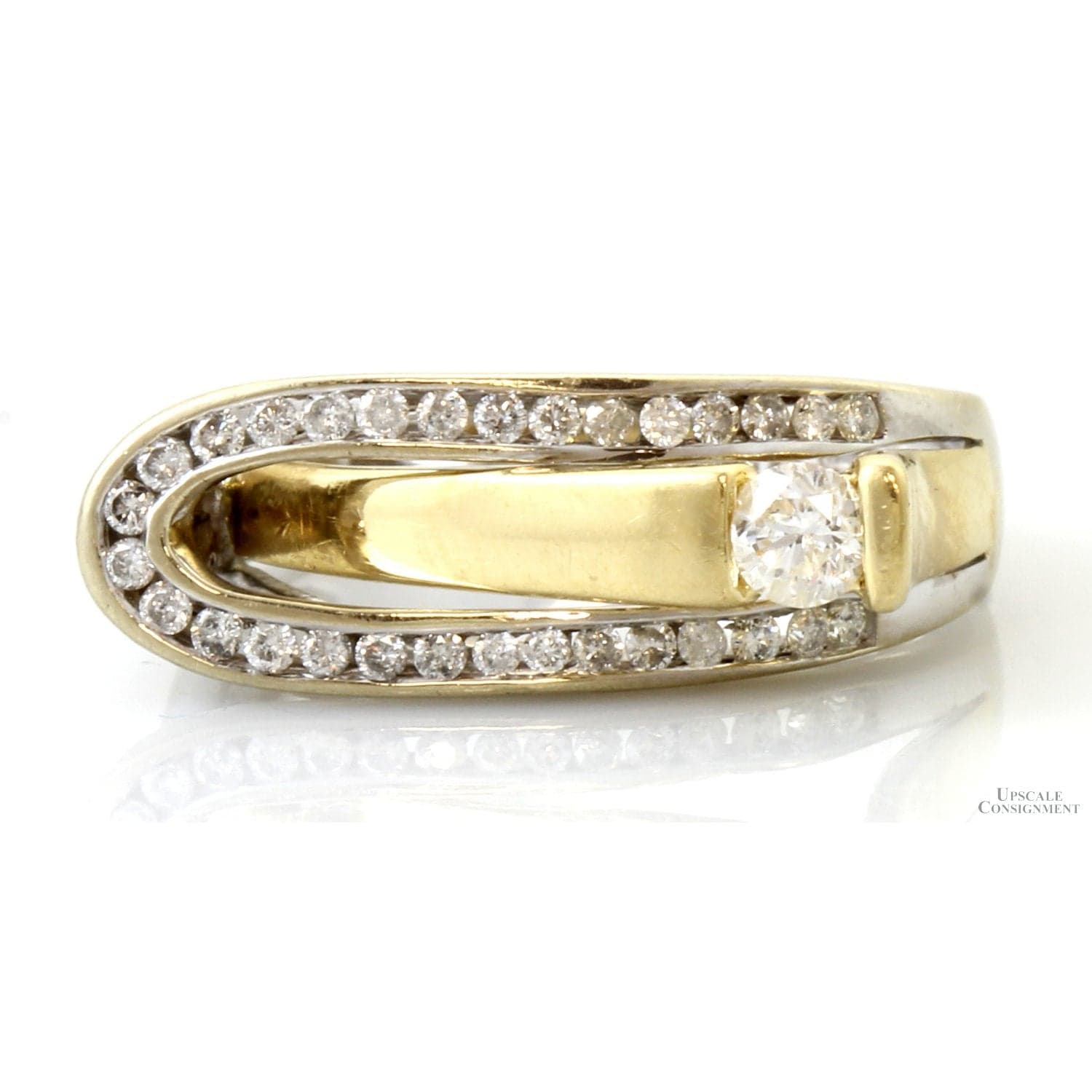 Vintage 14K Gold Sculptural Diamong Ring | Belt Buckle Design - Size 7