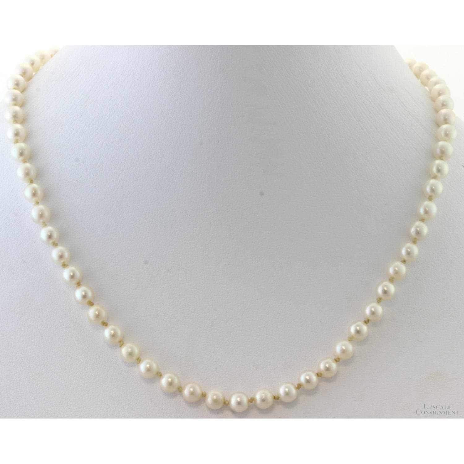 Vintage Cultured Akoya Pearl Necklace | Hand-Knotted Strand | 14K Gold Clasp - 17.5"-18"(l)