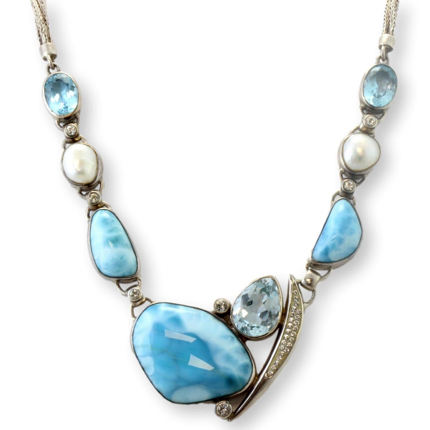 Starborn Larimar Blue Topaz White Topaz Pearl Sterling Silver Suite - 18" - 20"