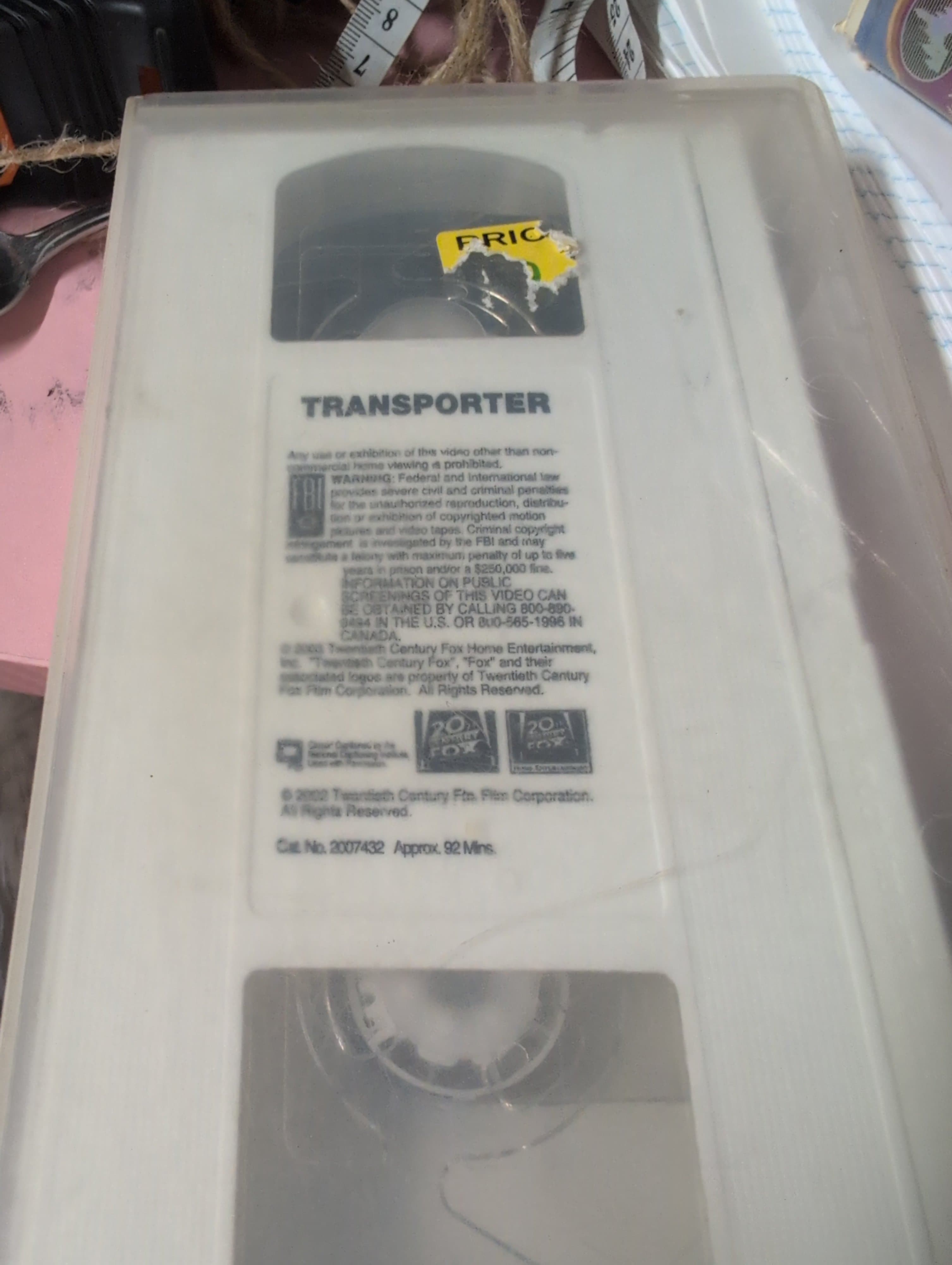 Transporter VHS Tape 2003 20th Century Fox rare white tape