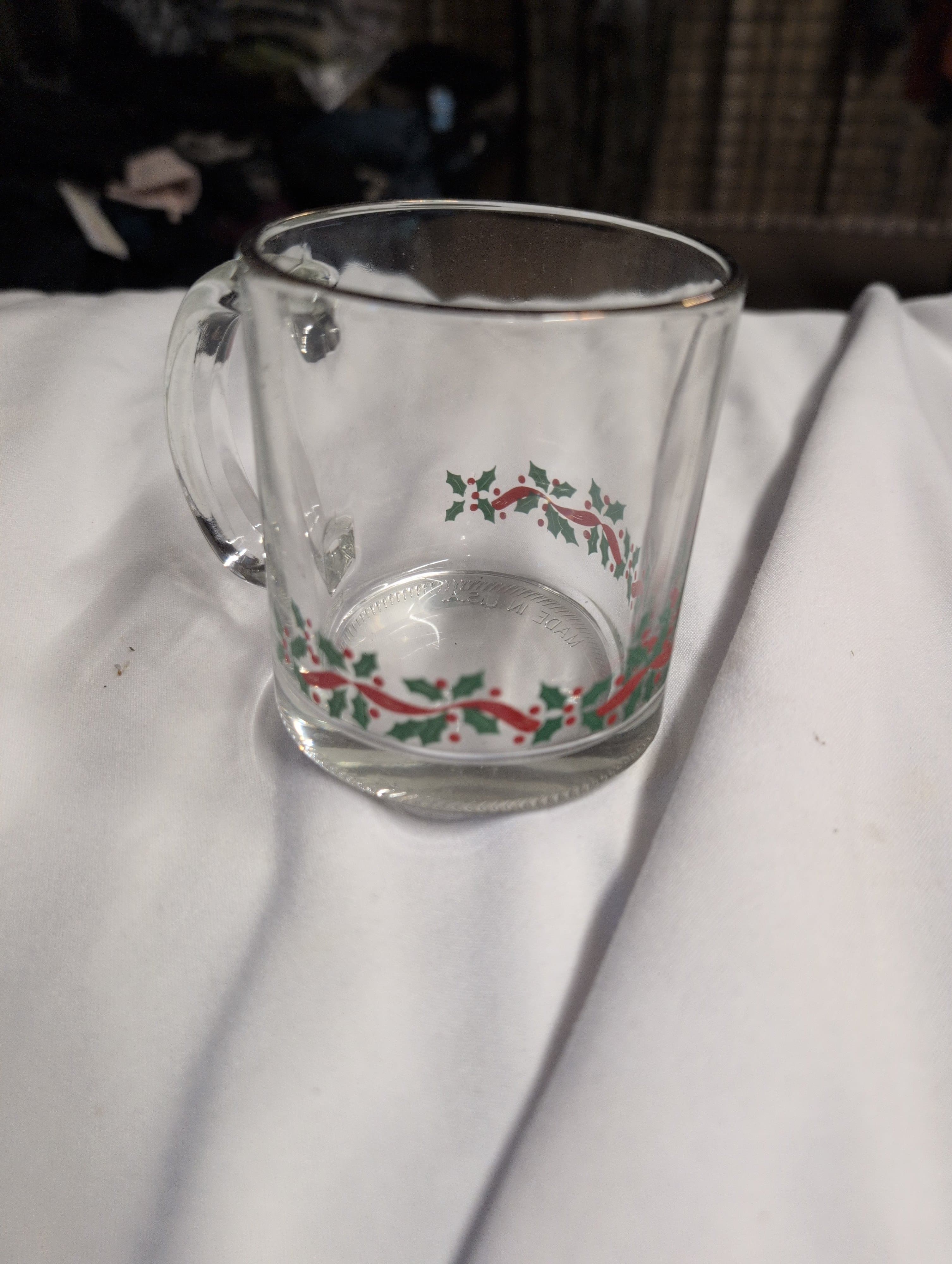 Vintage Glass Mug with Holly Design