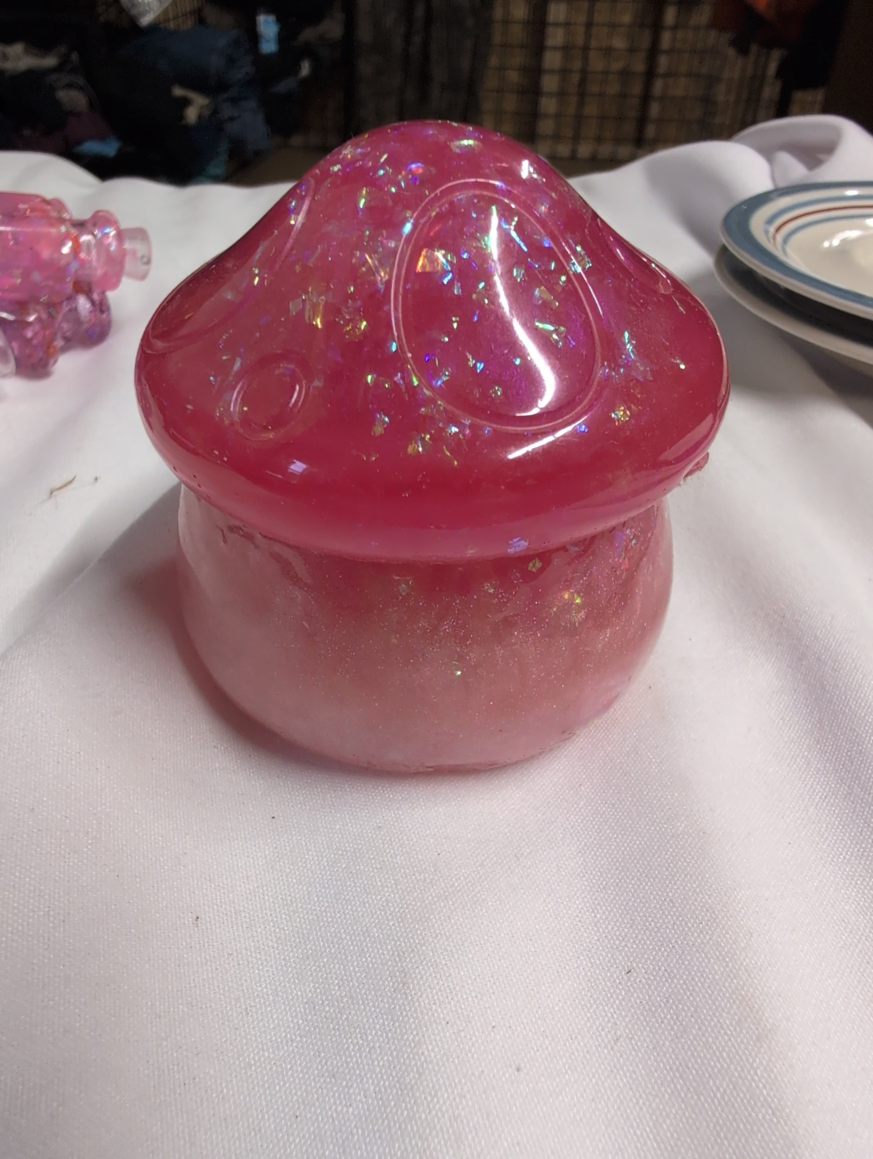 Pink Mushroom Decorative Glass Trinket Box