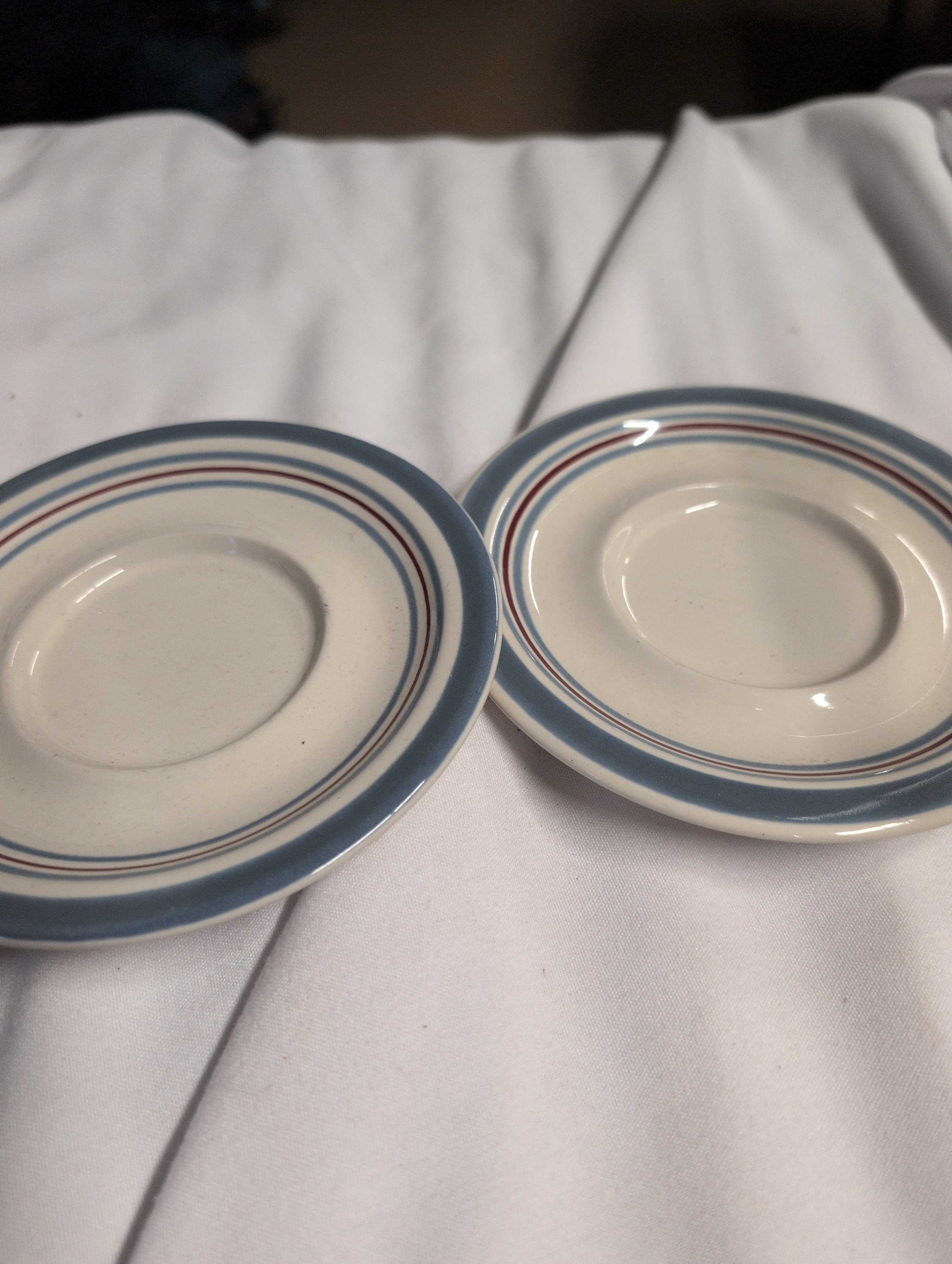 Set of 2 Ceramic Saucer Plates with Blue Trim