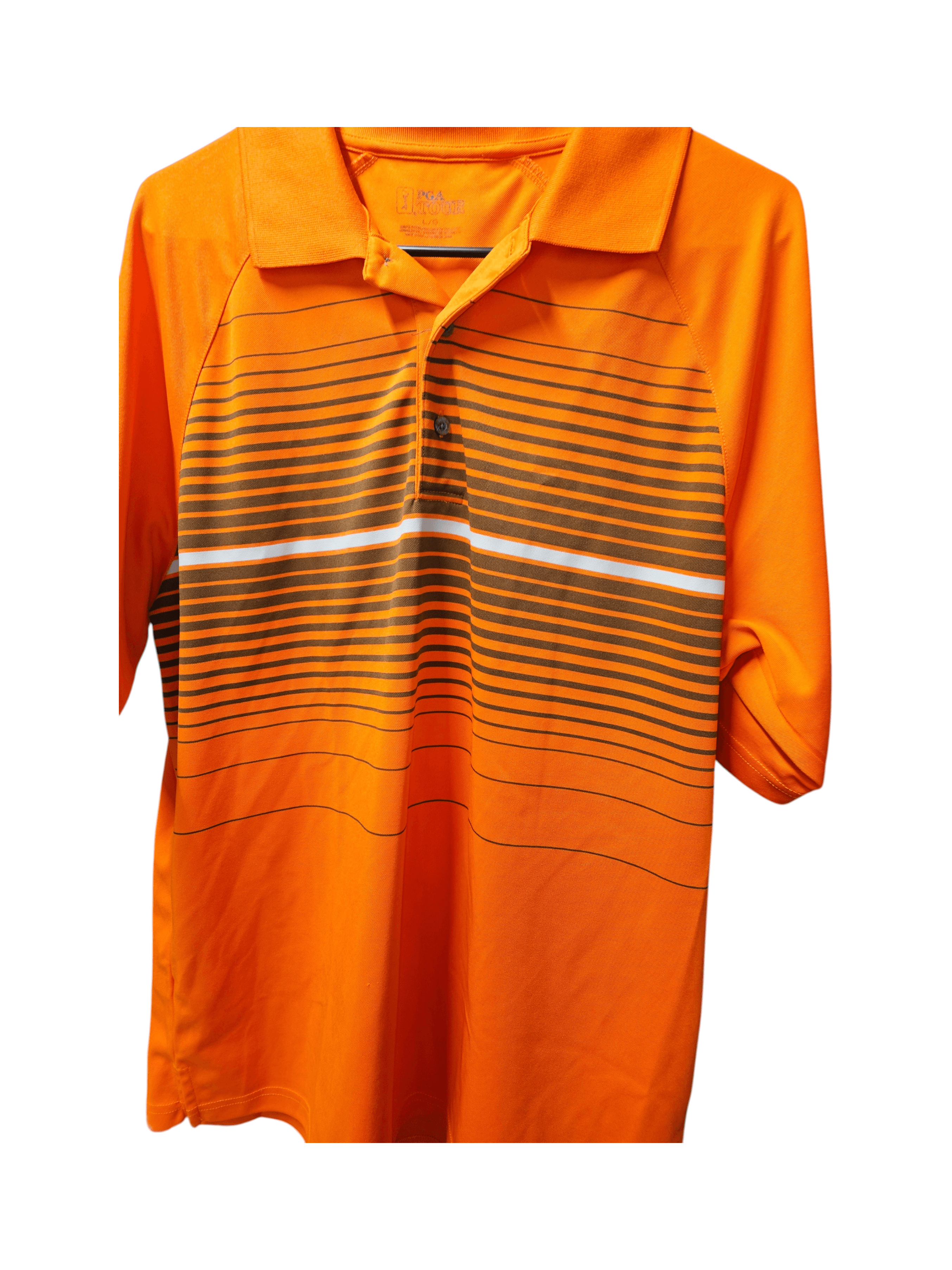 PGA Tour Men's Orange Striped Polo Shirt Size L