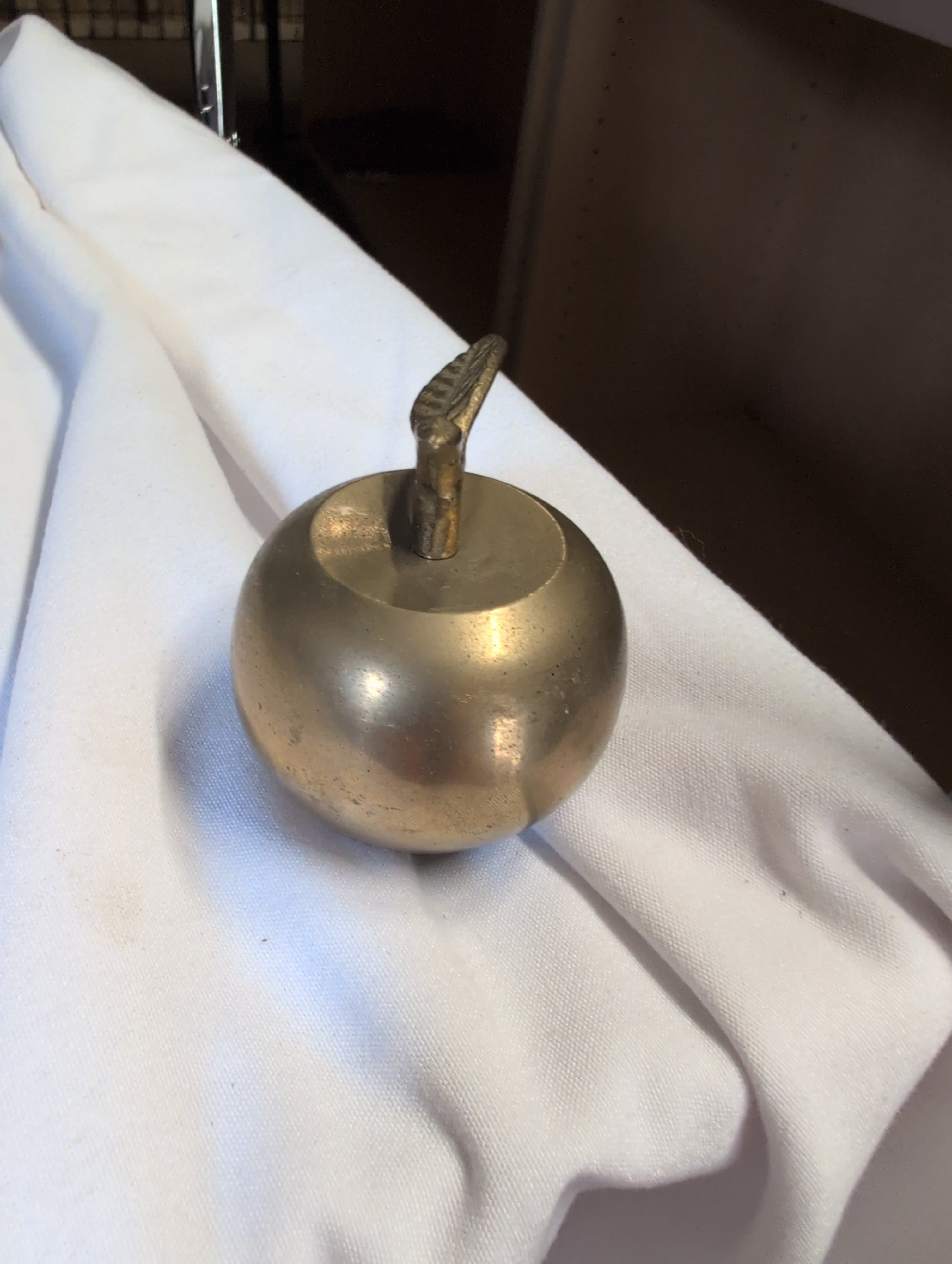 Vintage Brass Apple Paperweight with Leaf Stem