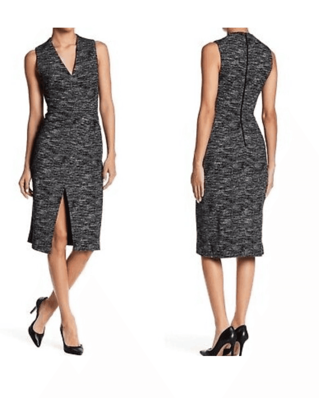 Alice + Olivia Midi Dress Gray Faux Wrap V-neck Front Slit Back Minimalist Sz 0