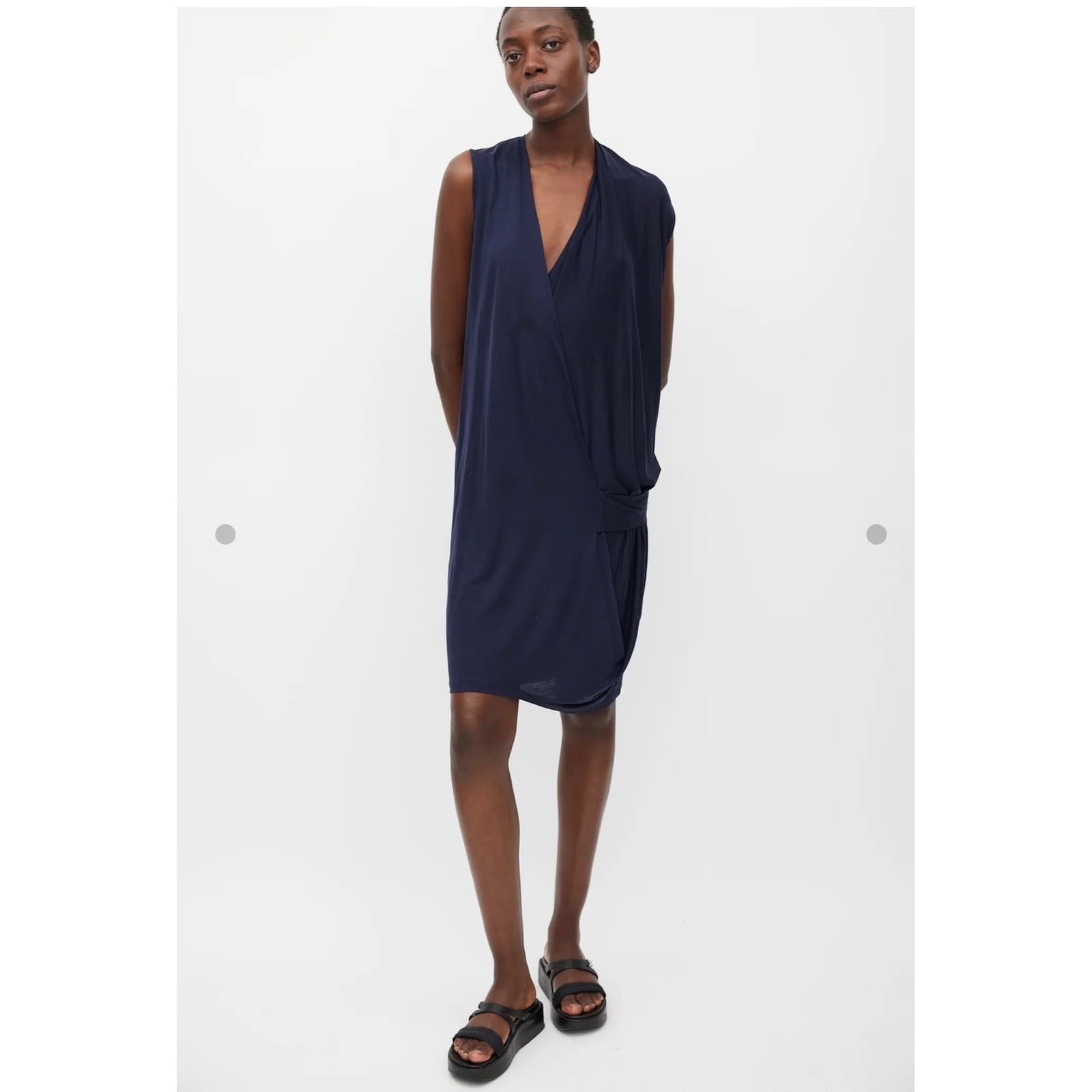 Acne Studios Navy Faux Wrap Sz M | Plunging V-Neck Draped Front Designer