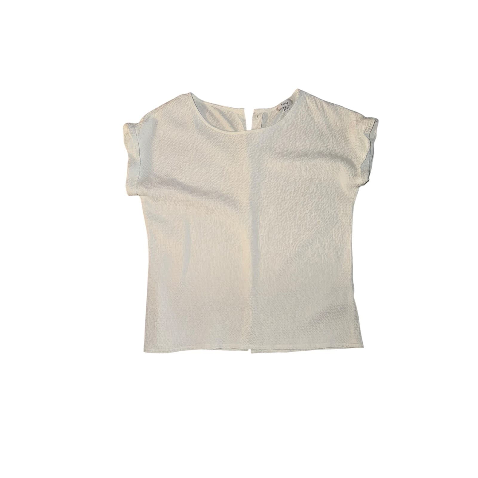 Reiss White Button-Back Shirt Sz 8 | Viscose Designer Luxury Blouse