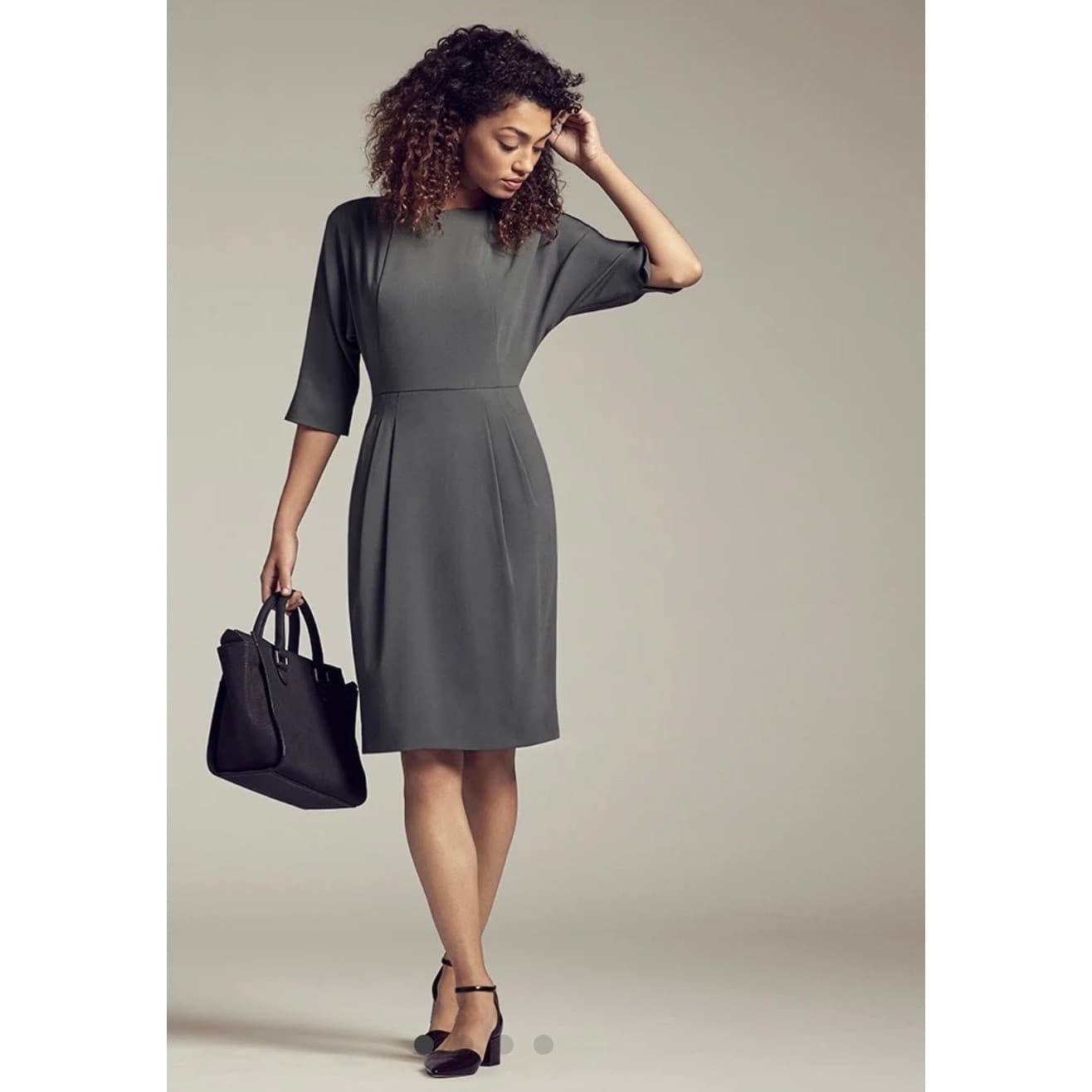 M.M.LaFleur Gray Dress Sz 8 | Crew Neck 3/4 Sleeve Designer Luxury Cellulose