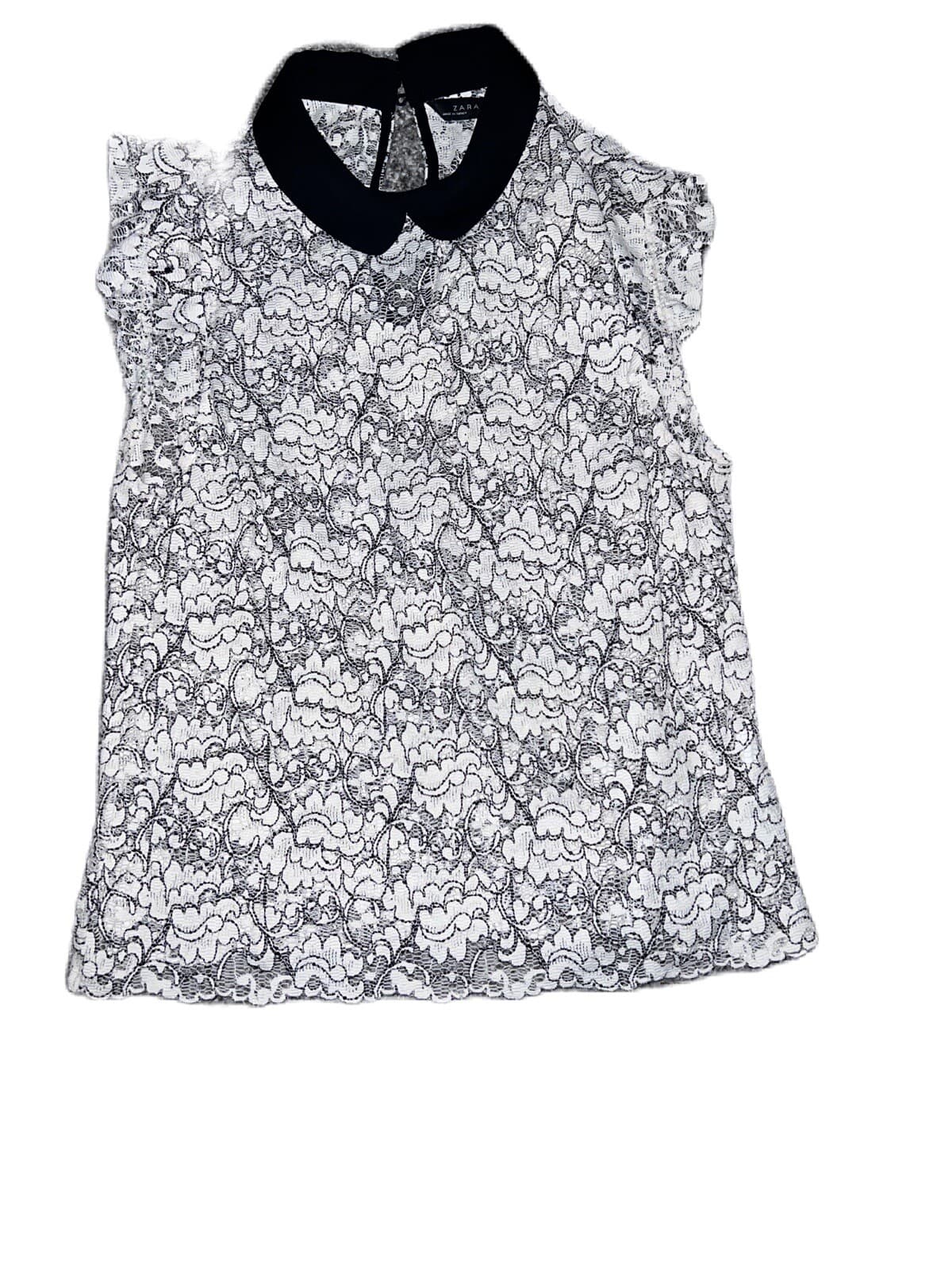 zara crochet top Sz S Preppy Romantic Boho Split Neck Sleeveless