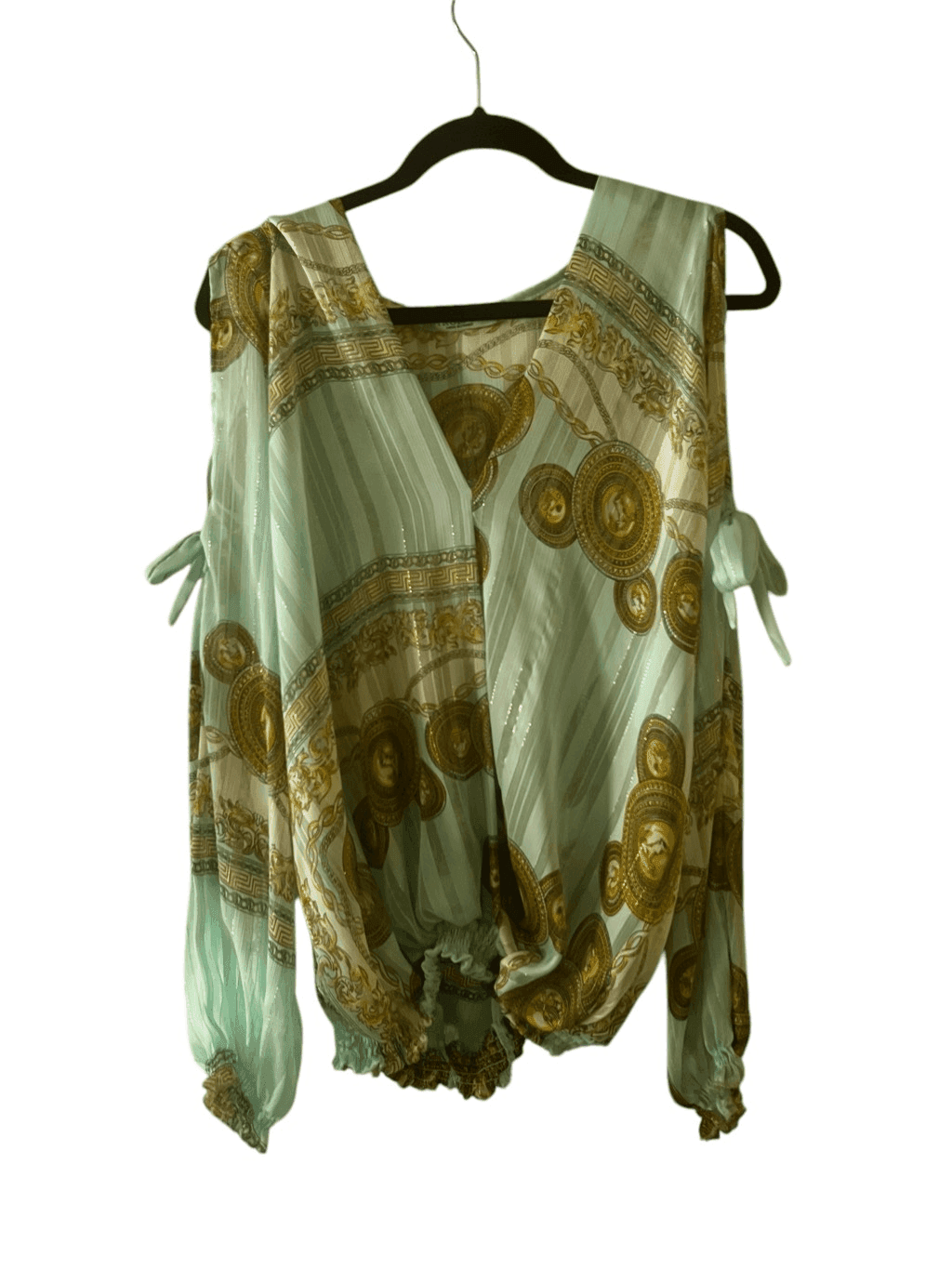Trois Ka Paris blouse open shoulder V-neck Organza Boho Bohemian Long Sleeve