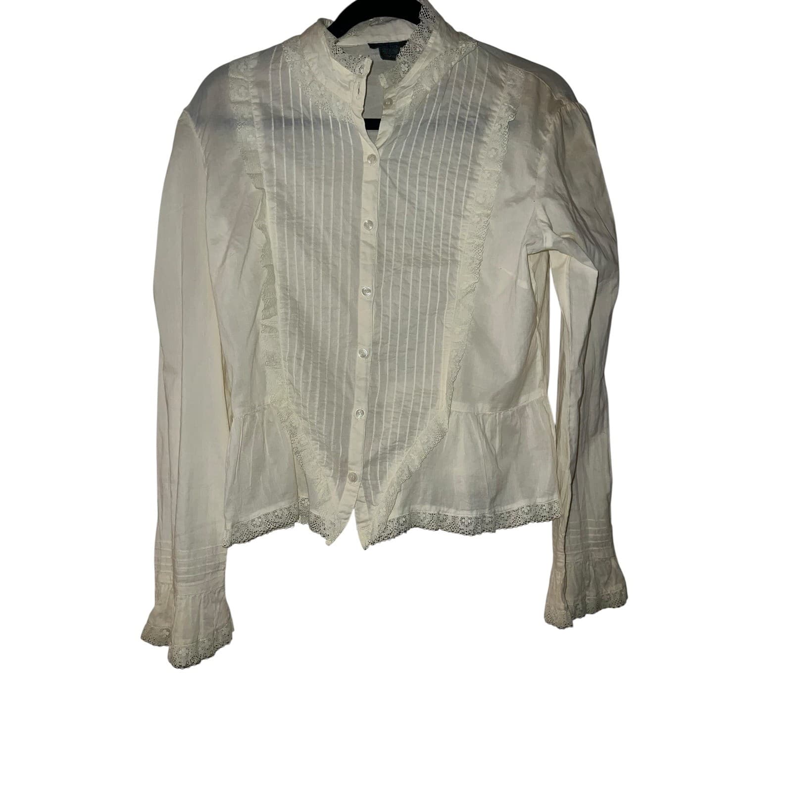 Persaman NY Off White Lace Sz L | Prairie Gypsy Button Down Flare Sleeve Top