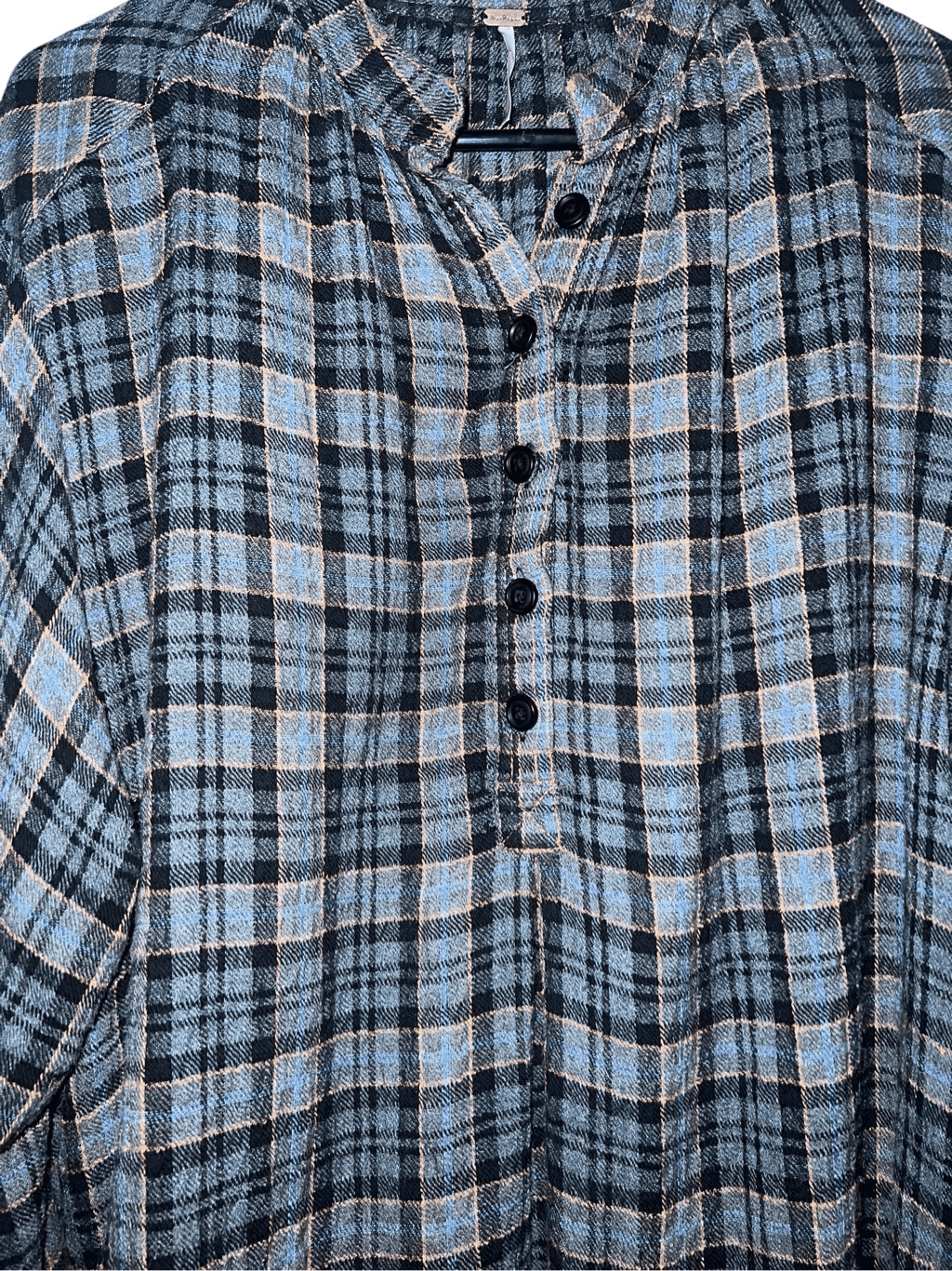 Free People Oversized Plaid Half Button Long Sleeve Shirt XS preppy collar emo