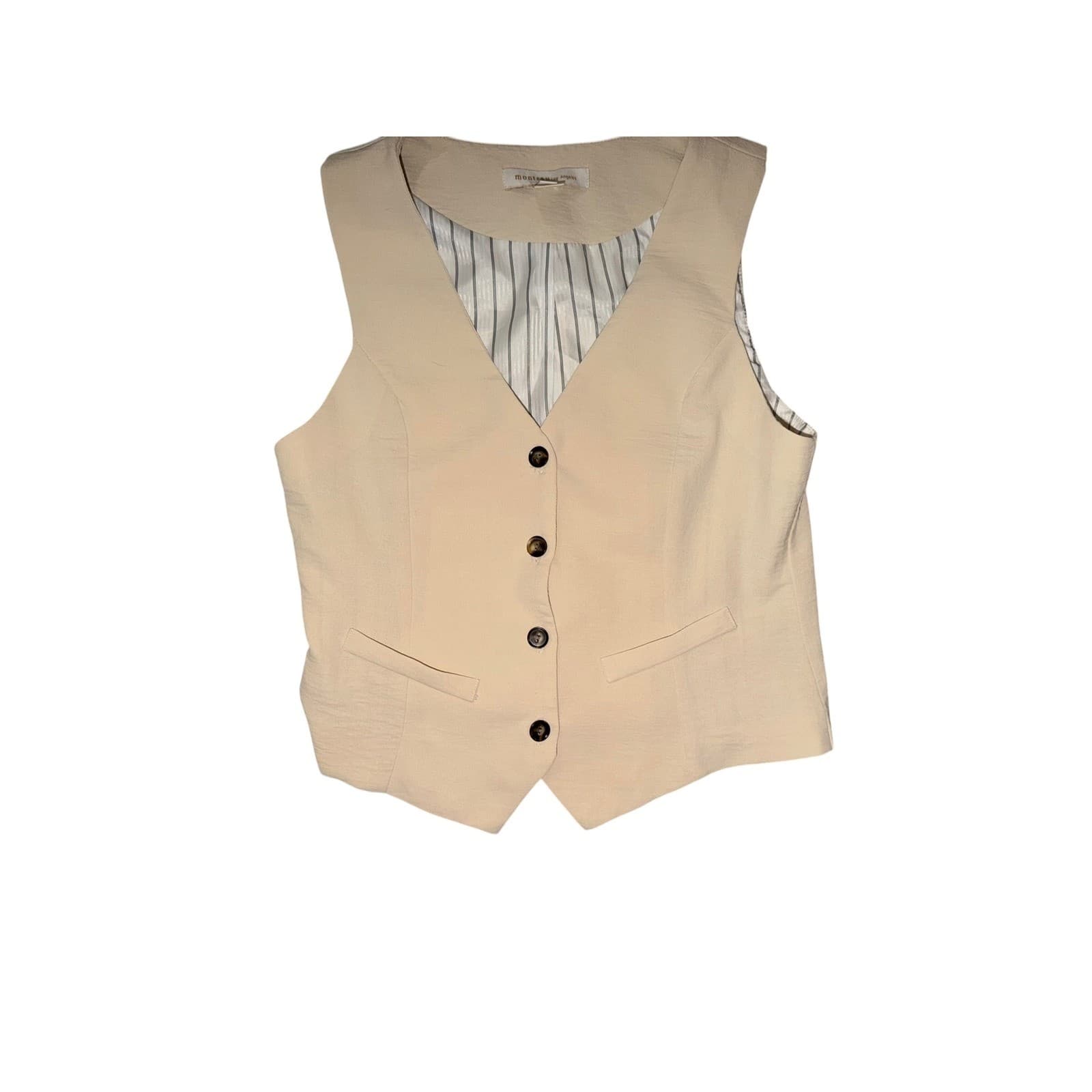 Beige Sleeveless Waistcoat Vest Sz S Button Up Office Siren Tailored Suit
