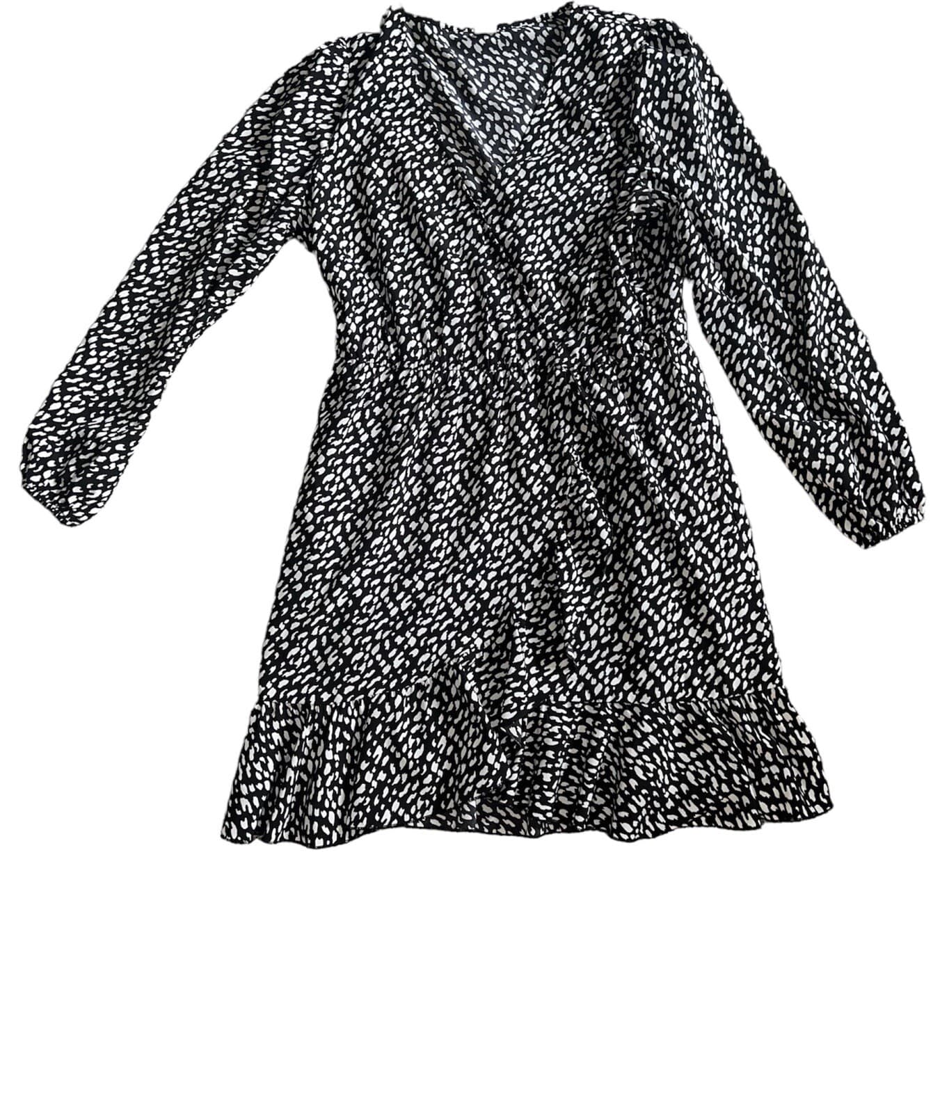 abound dress Black & White V-neck Size L Bohemian Balloon Sleeve Monochrome Emo