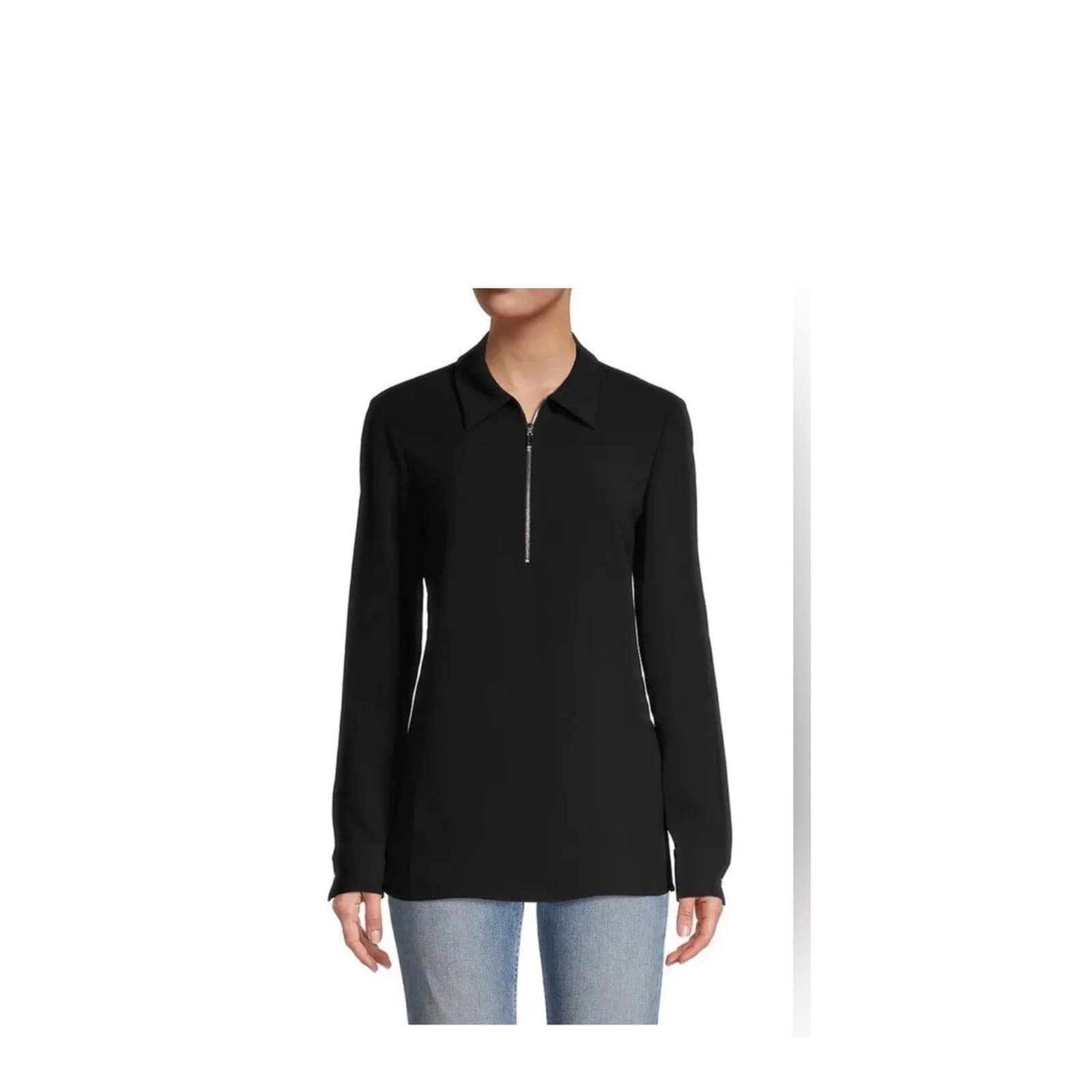Lafayette 148 Cooper Blouse Sz M | Luxury Minimalist Zip Collar Top
