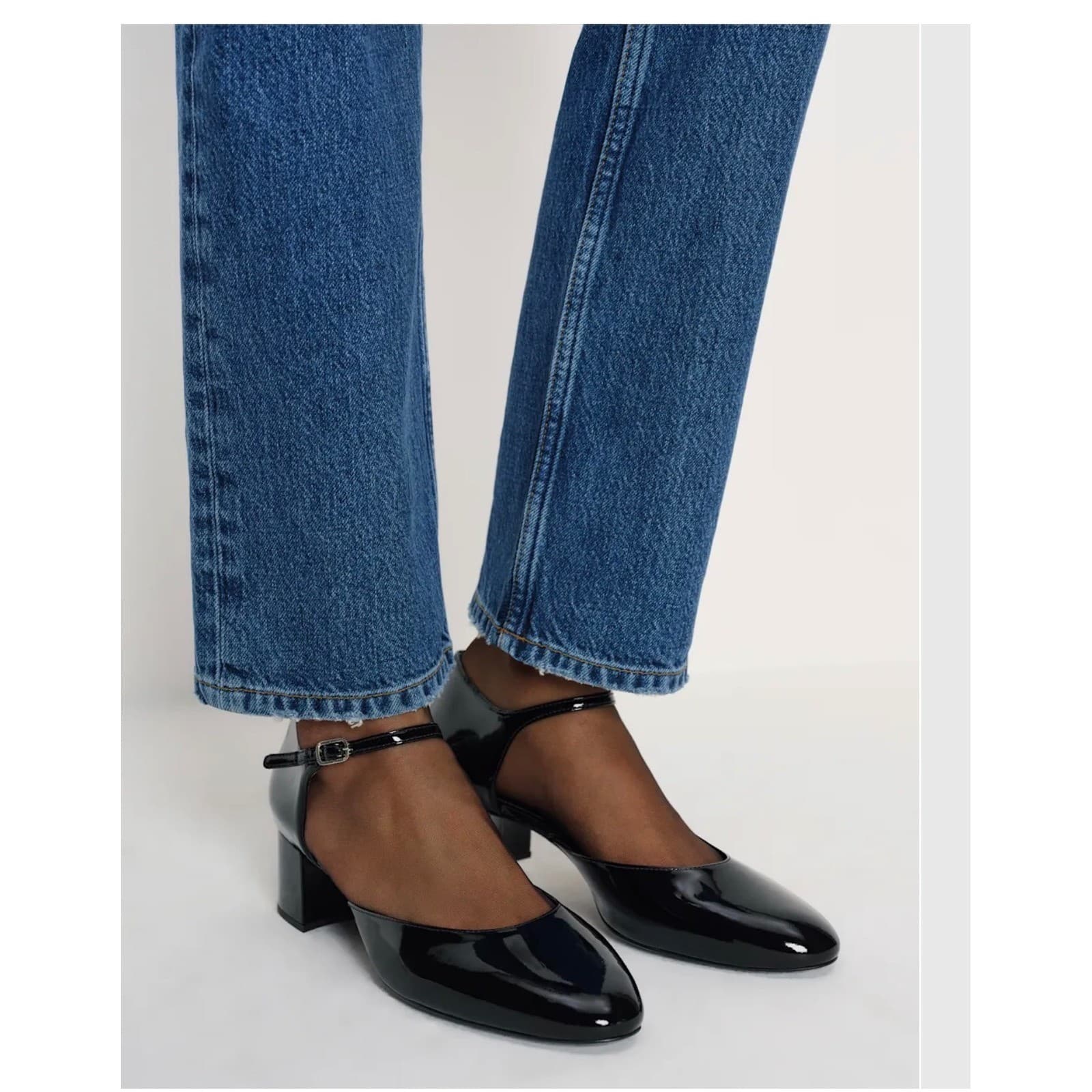Reformation Black Almond Toe Block Heels Sz 8.5 Minimalist Gothic Office Chic