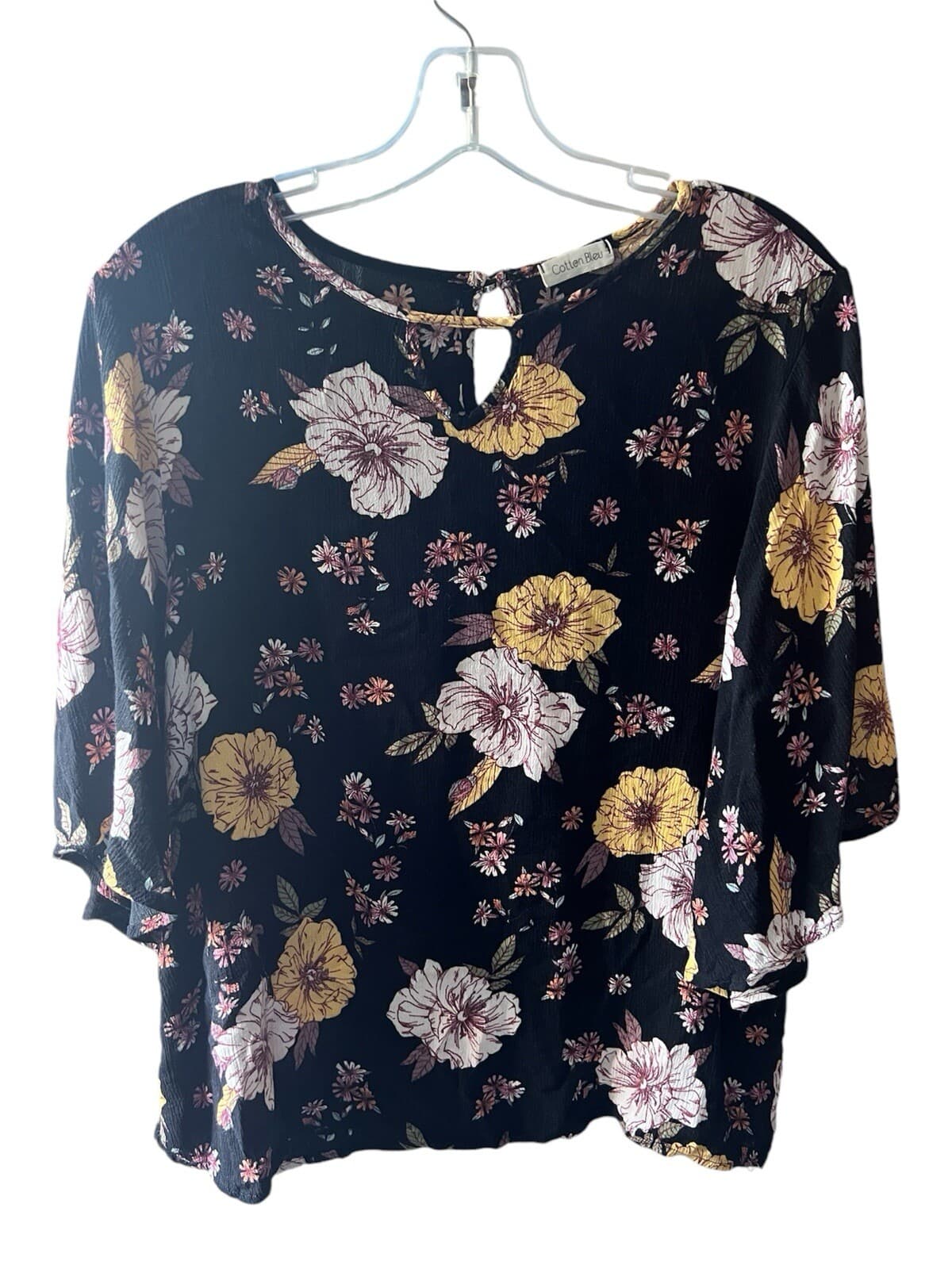 Cotton Bleu Women’s Cottagecore Boho Chic Sz S Keyhole Kimoni Sleeve