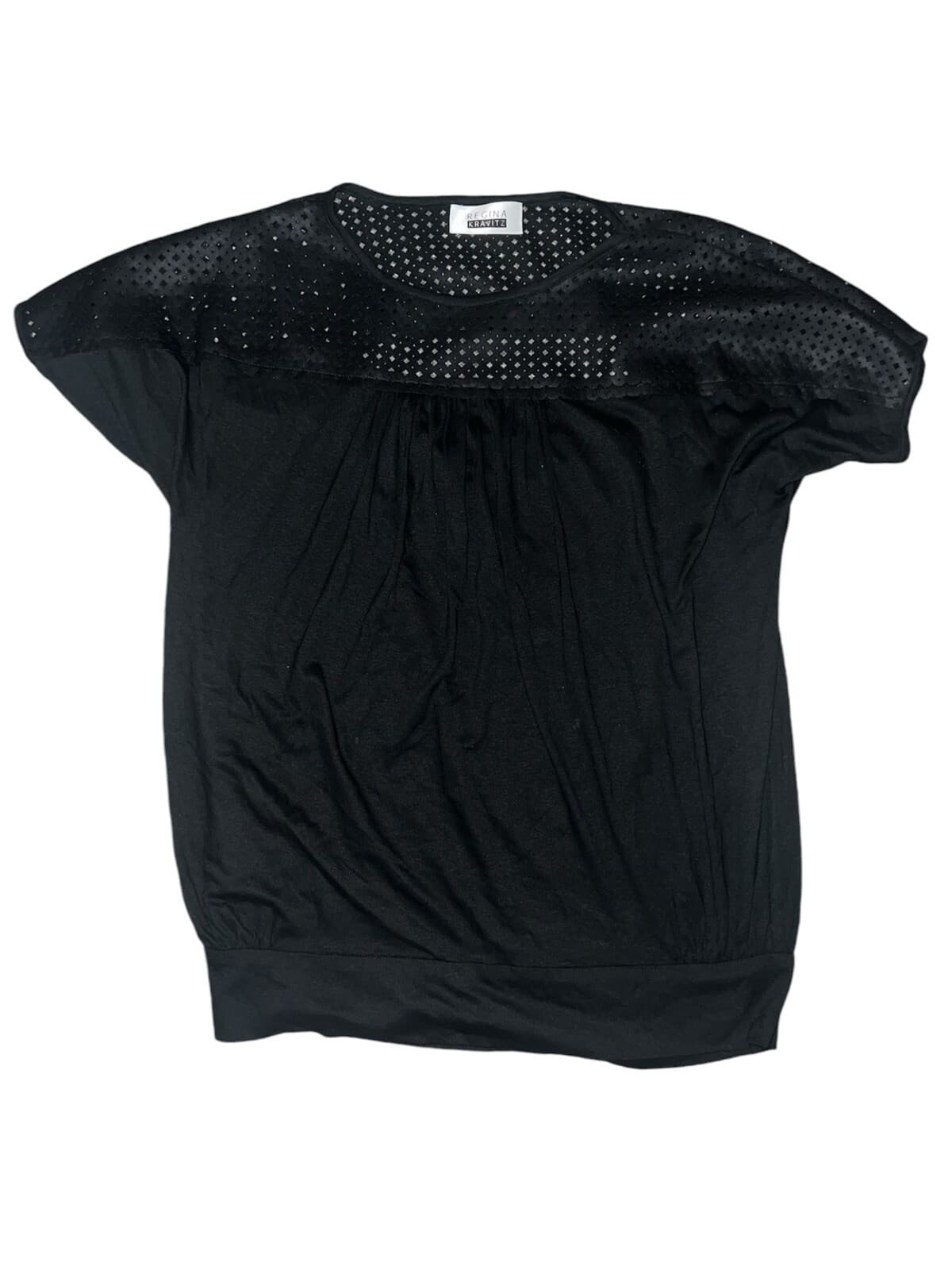 REGINA KRAVITZ Sz L Open Back Short Sleeve Crew Neck Minimalist Monochrome