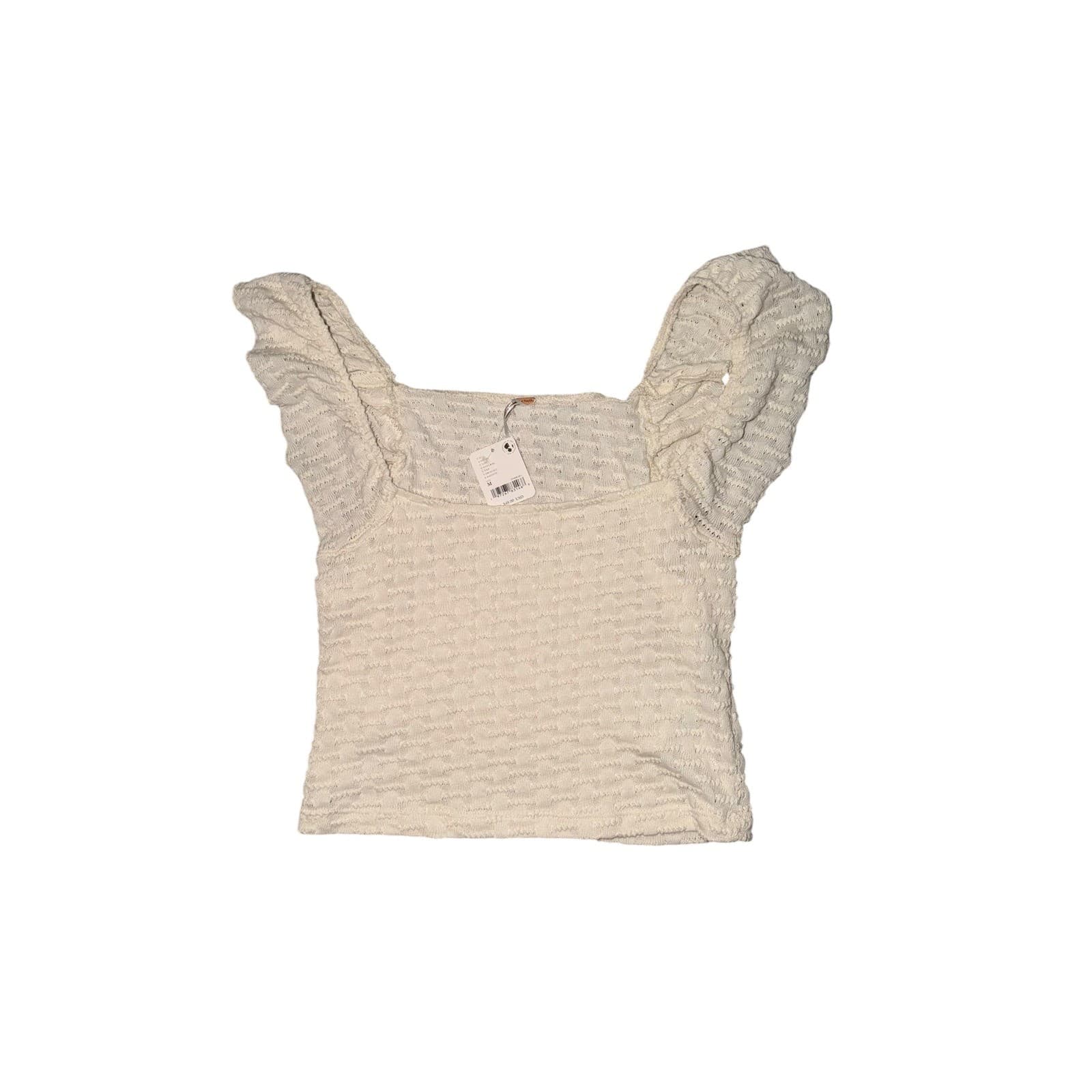 Free People cream sz m crop top boho cottagecore square neck shell nwt