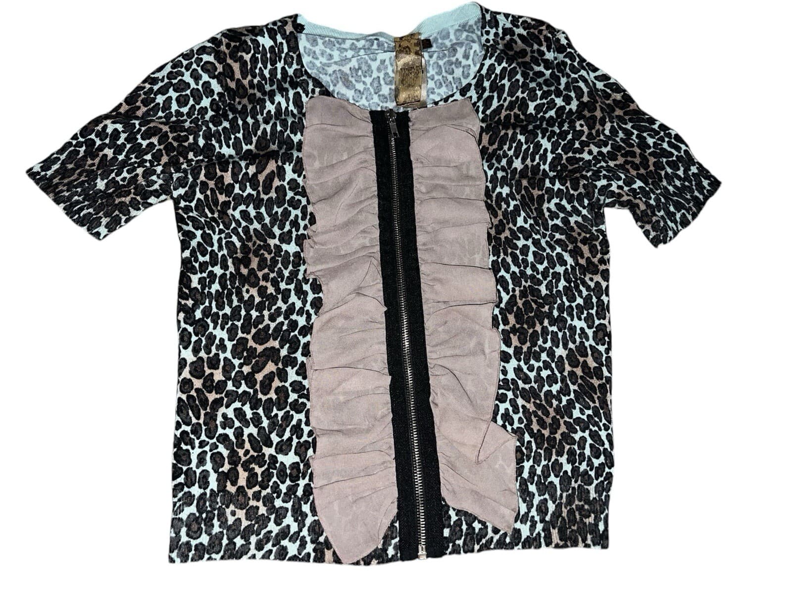 Twelve by twelve Cropped, Leopard Zip Sz s Short Sleeves Mob Wife Round Neck
