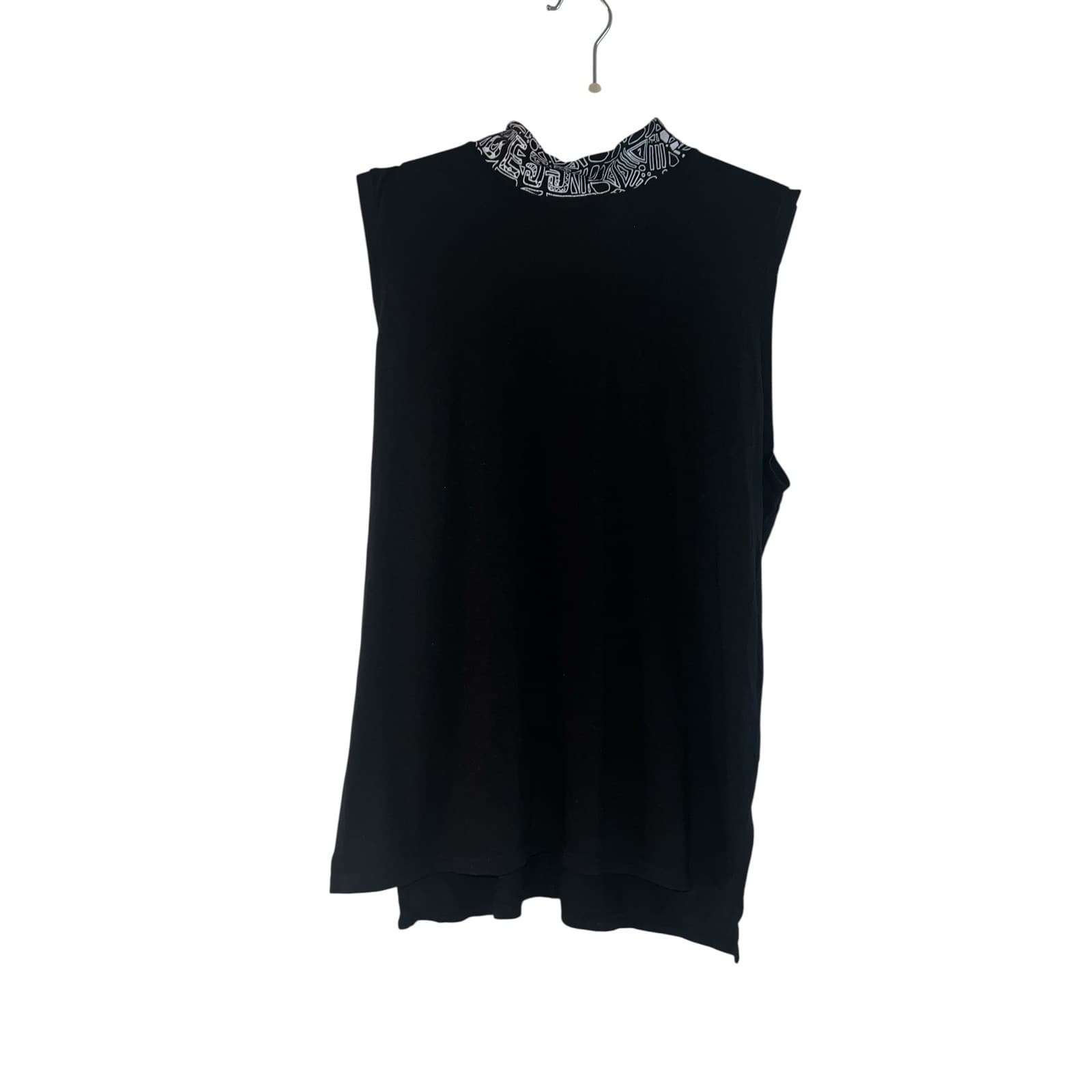 Y2K Guess Black & White High Neck Top Sz M Short Sleeve Monochrome Office Chic
