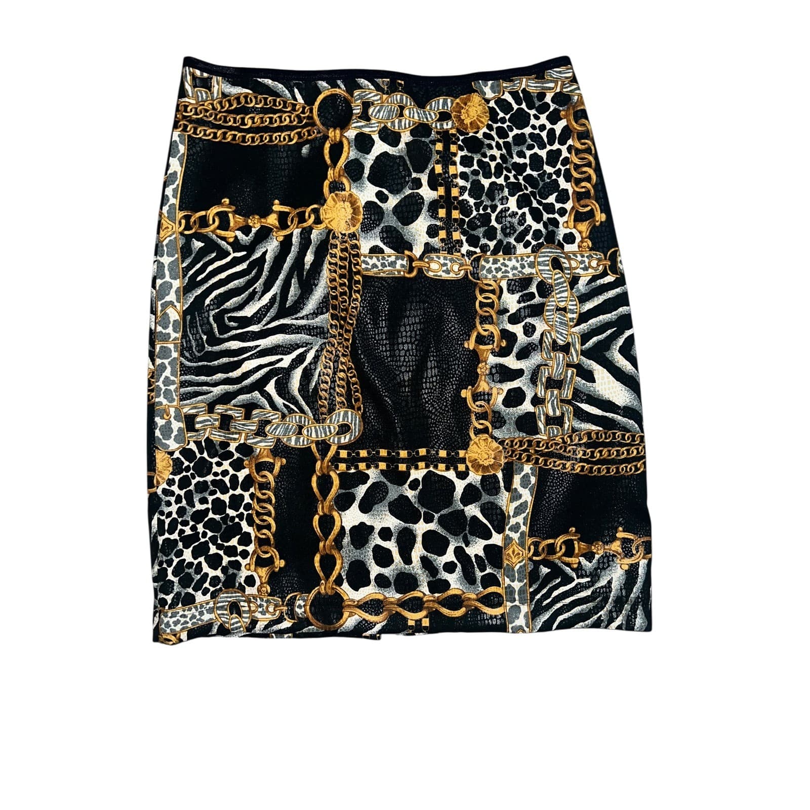 Vintage Y2K 90s Animal Print Chain Mini Skirt Sz M | Boho Polyester