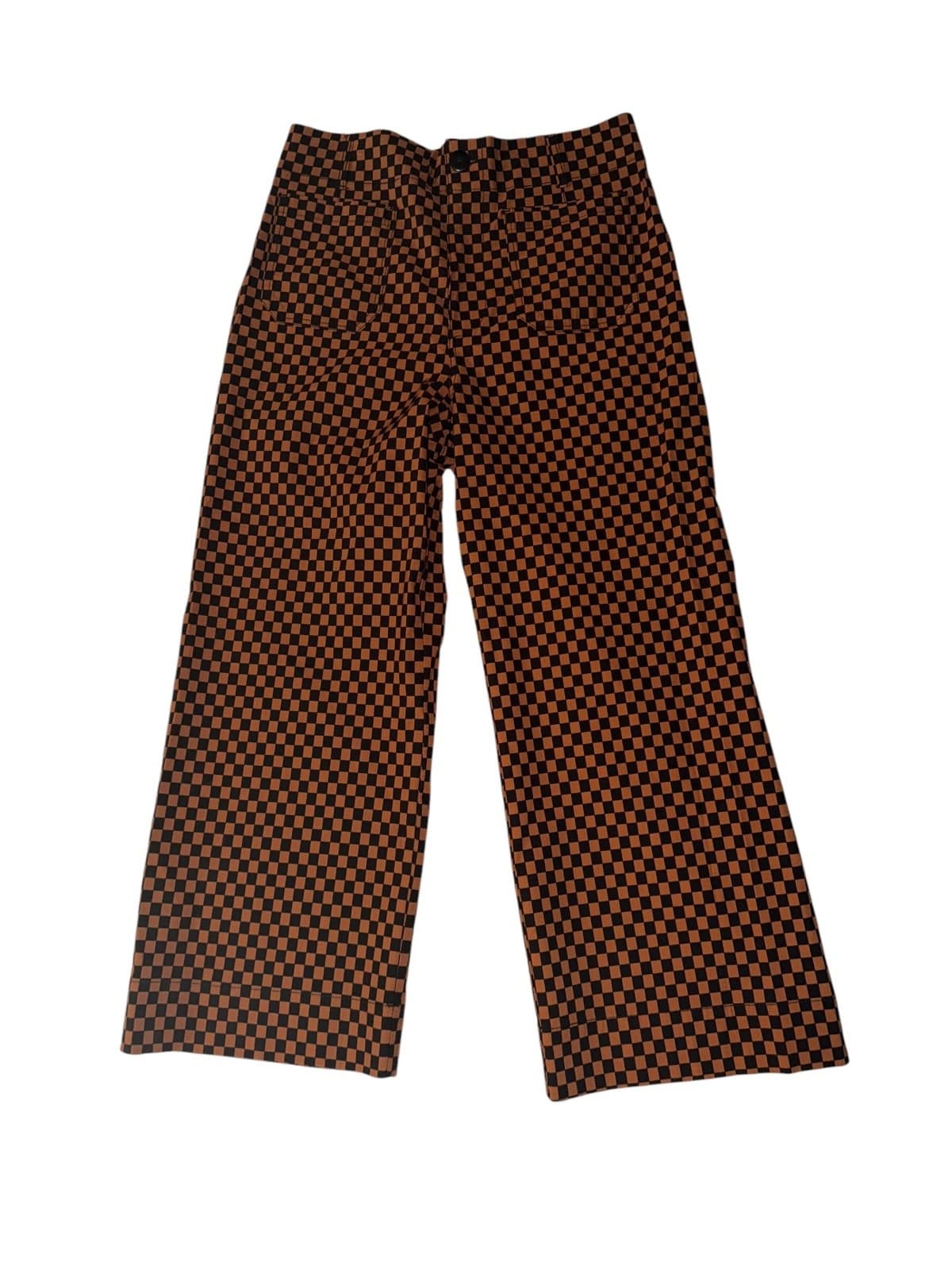 Maeve Black Brown Checkered Wide Leg Sz 31 High Rise Chic