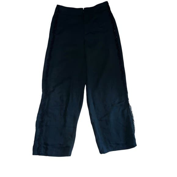 Club Monaco Black Wide Leg Pants Sz 2 | Viscose Fringe Detail Designer Trouser