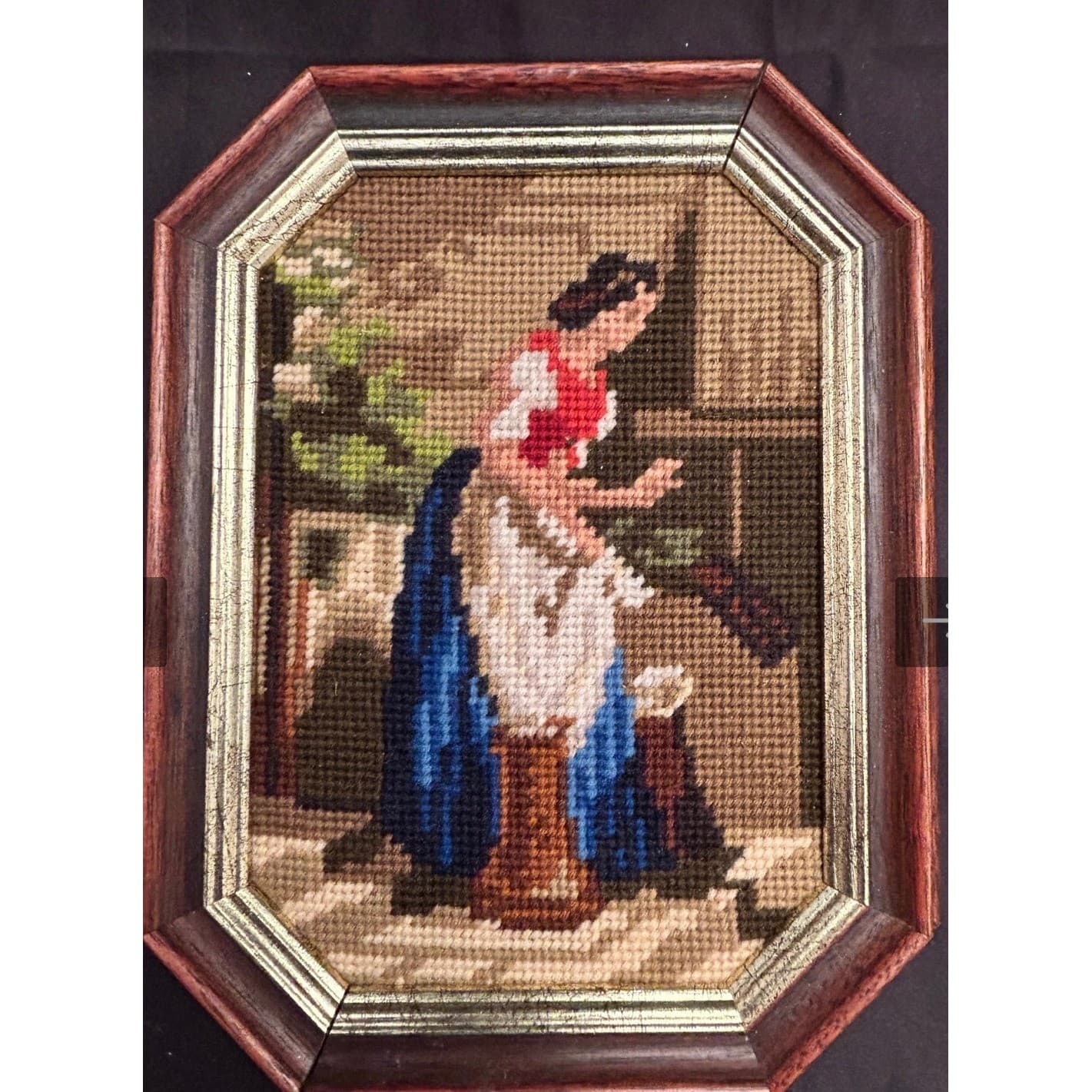 Vtg Gobelin Framed Needlepoint Based On The Painting Der Gratulant Carl Spitzweg