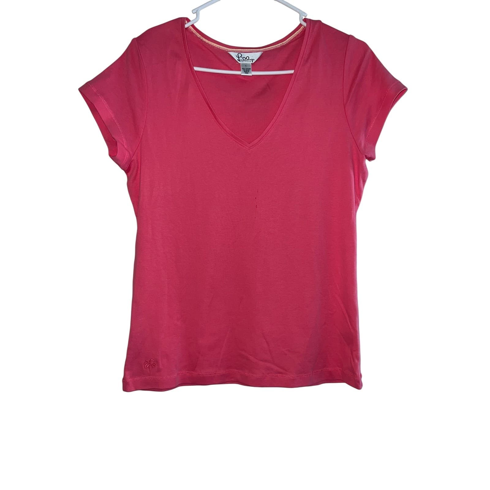 Vintage Lilly Pulitzer V-Neck Top Sz L Short Sleeve Luxury Designer Resortwear